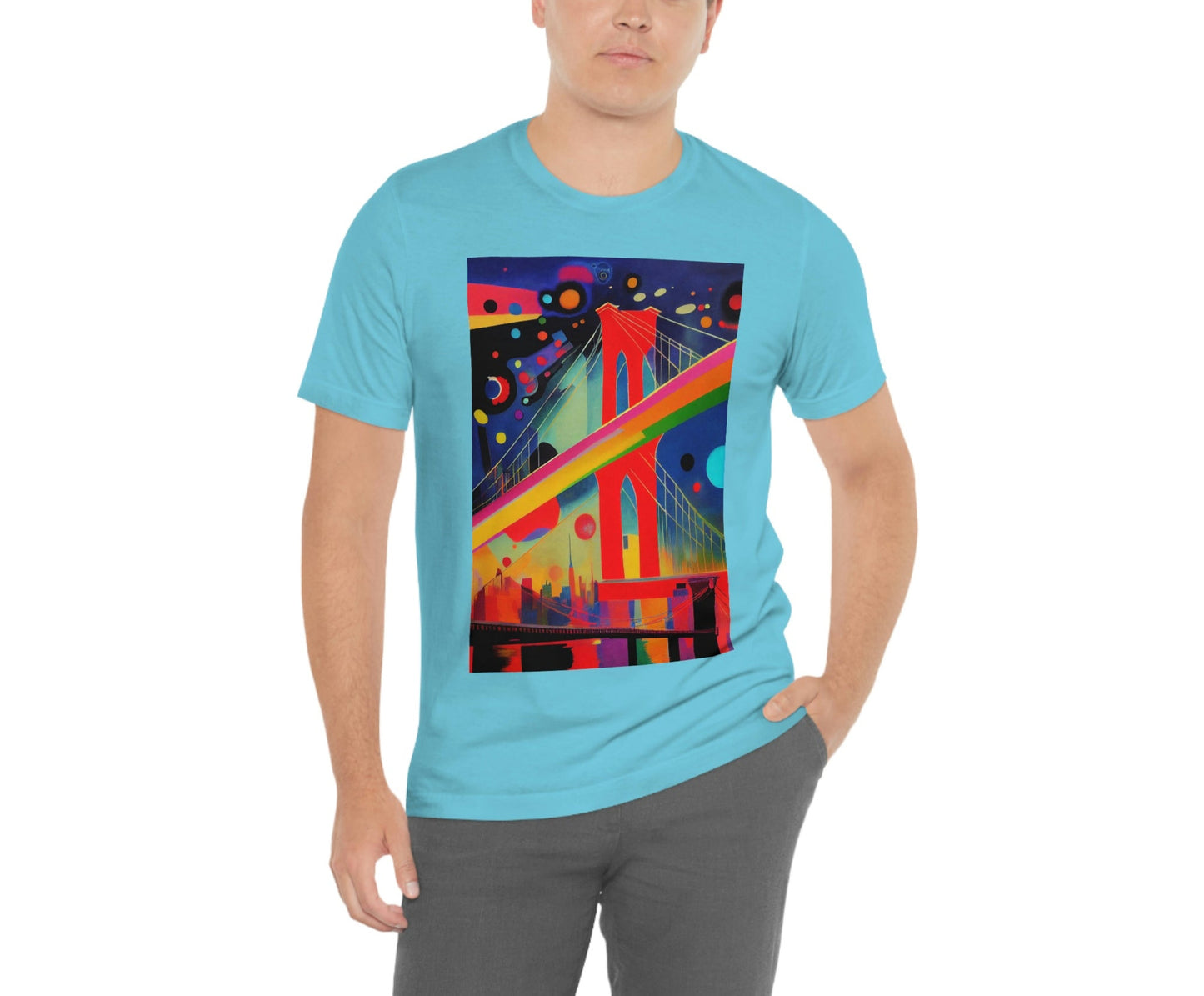 The Brooklyn Bridge, New York City. Cubism Original Art. Unisex Jersey Short Sleeve Tee.