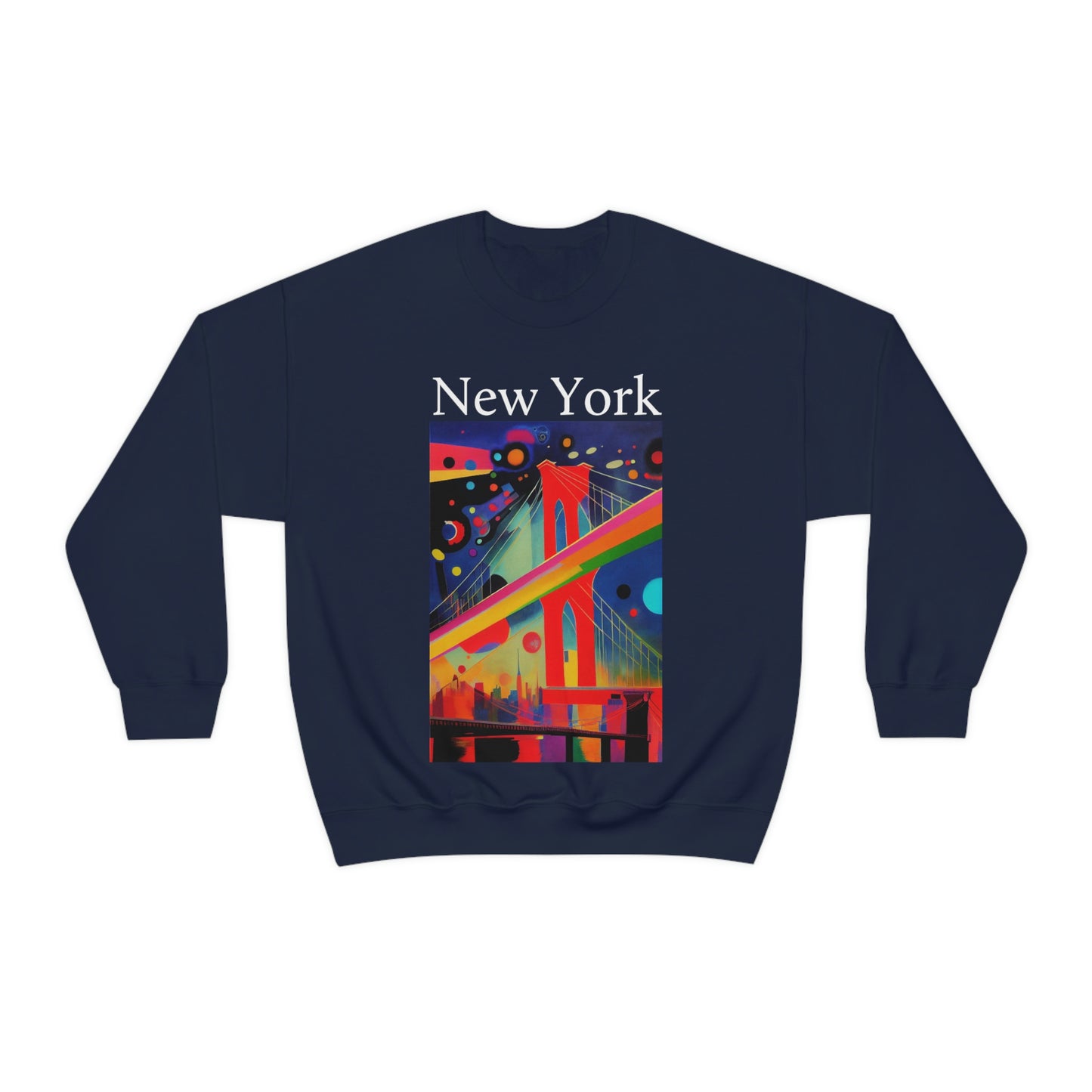 Colorful Night at The Brooklyn Bridge, New York City. Original Art. Unisex Heavy Blend Crewneck Sweatshirt.