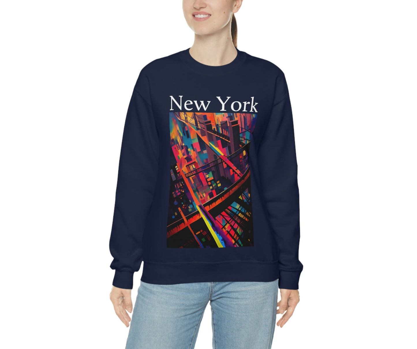 New York Historic Brooklyn Bridge In A Cubism Original Art. Unisex Heavy Blend Crewneck Sweatshirt.