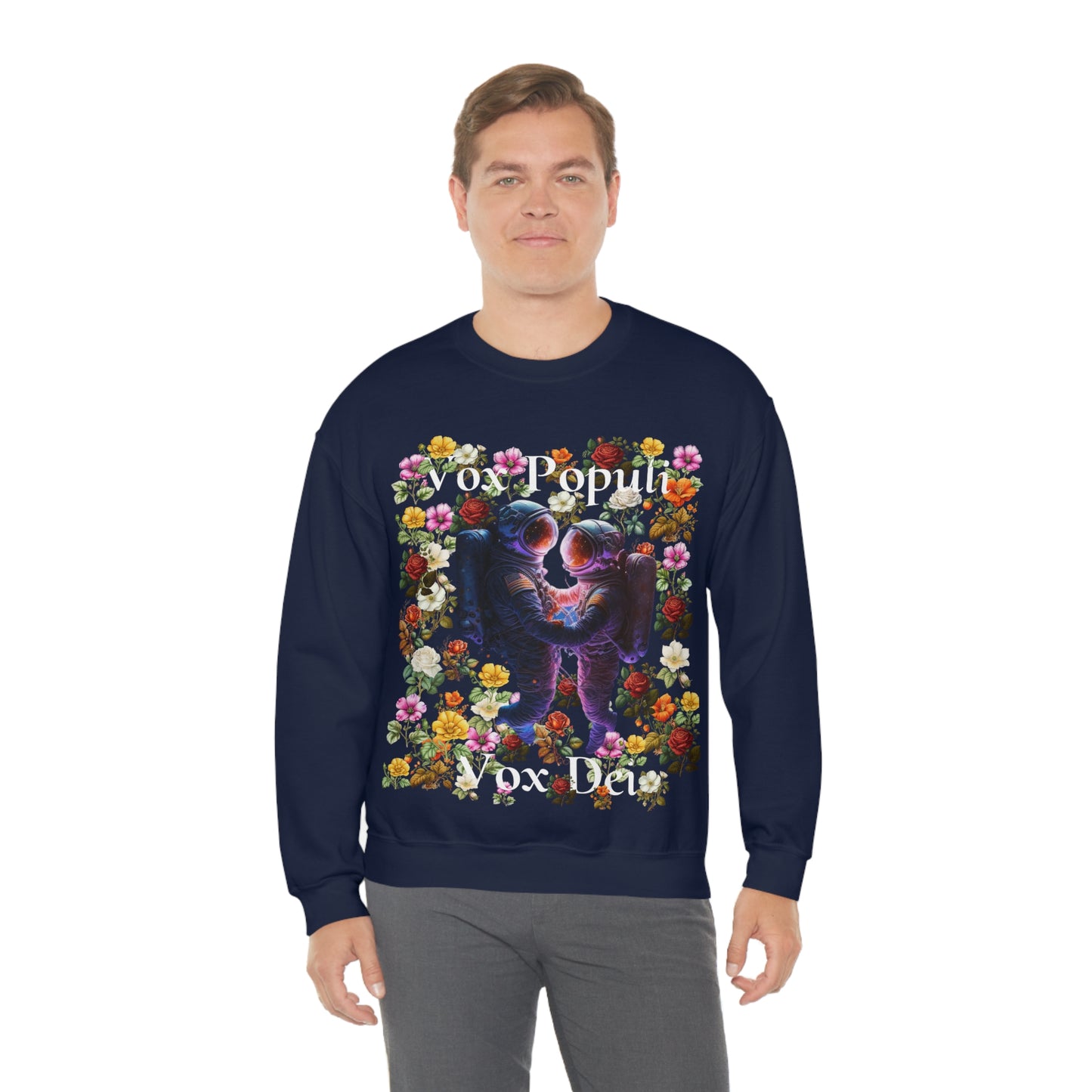 Flowers in Zero-G: A Cosmic Love Story. Original Art. Unisex Heavy Blend Crewneck Sweatshirt.