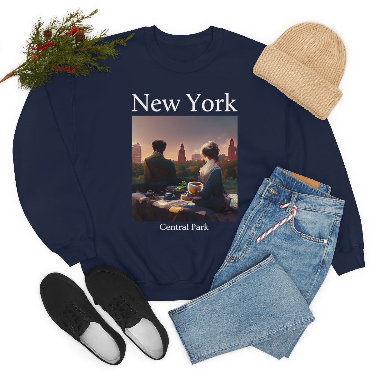 Coffee At Central Park In New York City - Original Art. Unisex Heavy Blend Crewneck Sweatshirt.