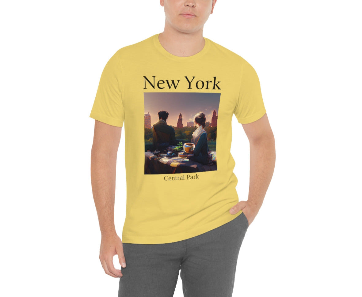 Coffee At Central Park In New York City - Original Art. Unisex Jersey Short Sleeve Tee.