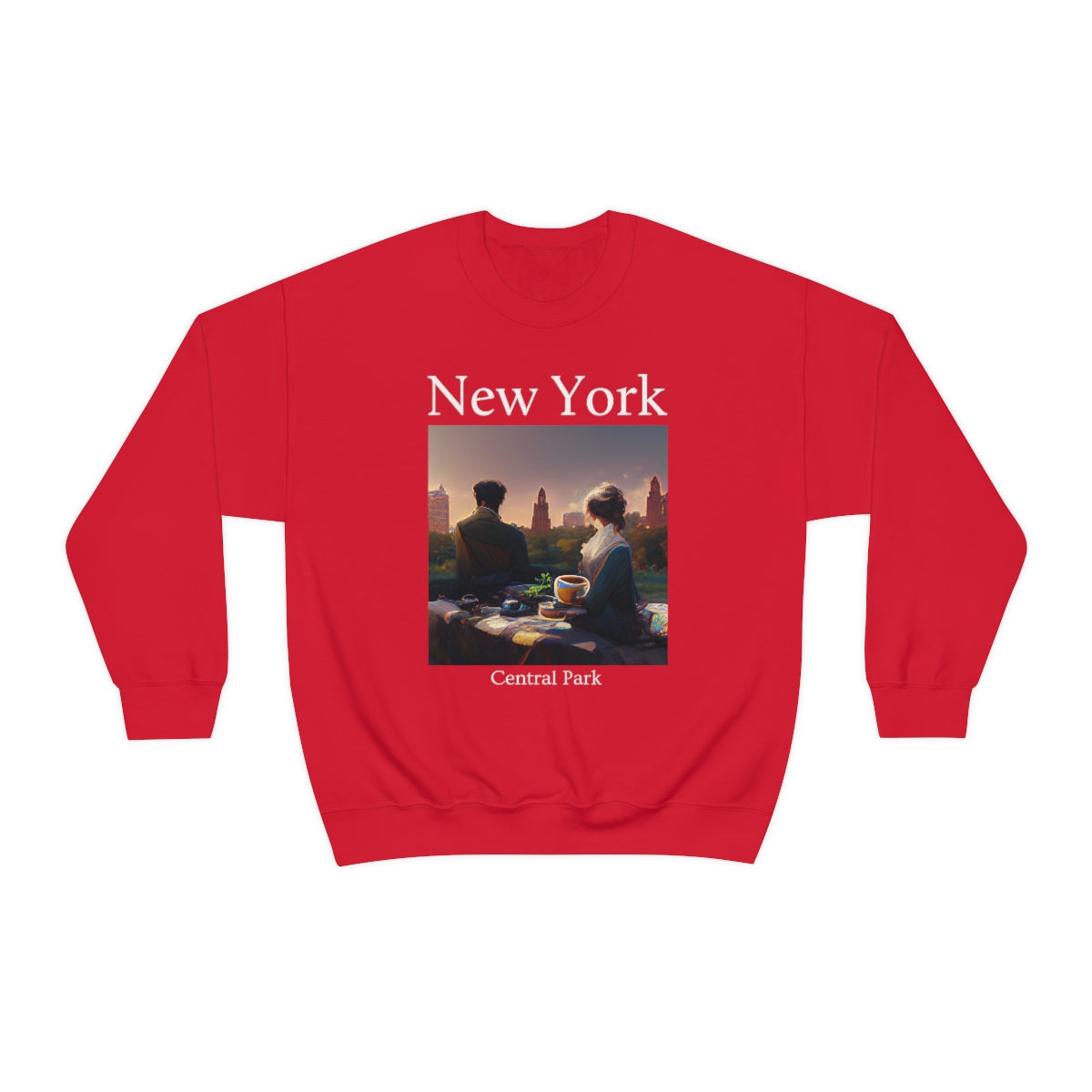 Coffee At Central Park In New York City - Original Art. Unisex Heavy Blend Crewneck Sweatshirt.