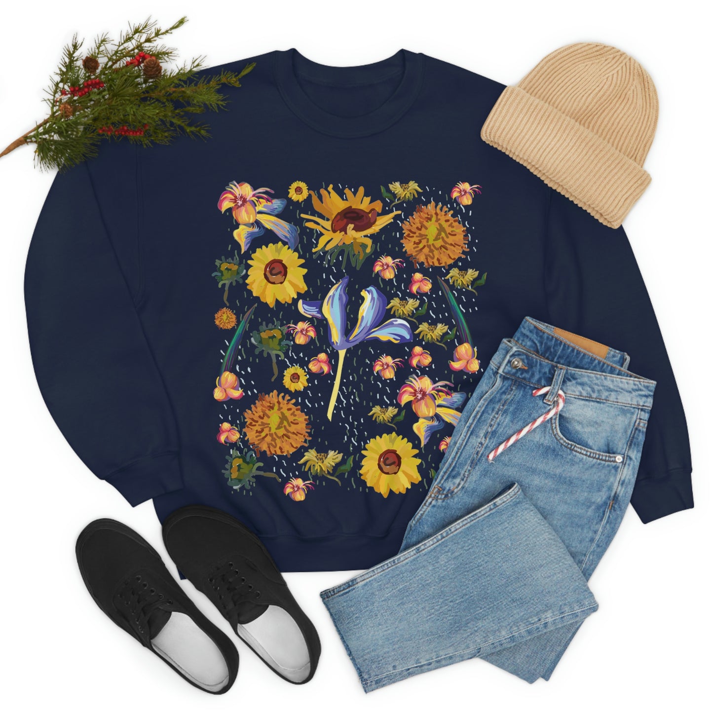 Wildflowers Original Art Inspired by Vincent van Gogh Paintings. Unisex Heavy Blend Crewneck Sweatshirt.