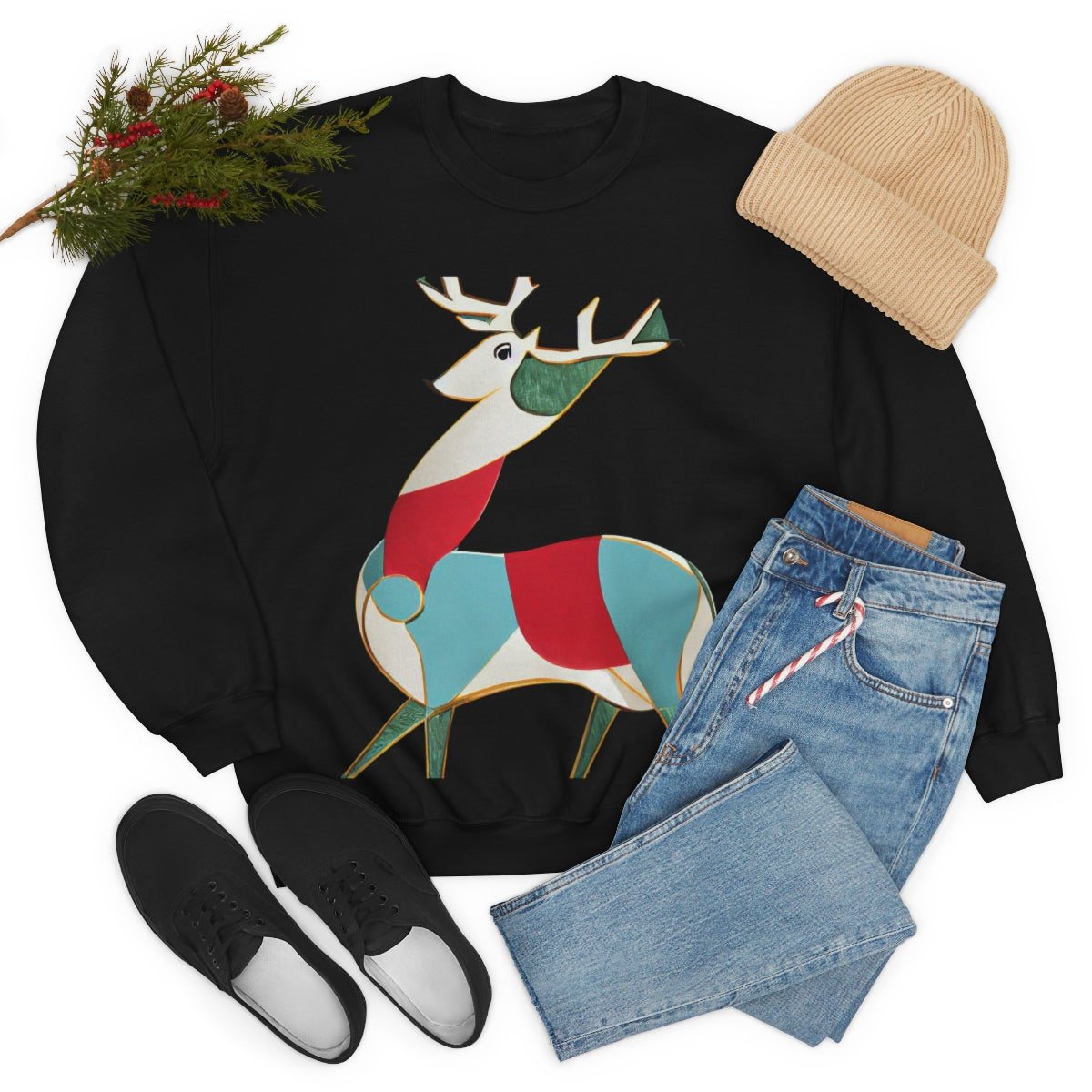 Classic Reindeer Original Art. Unisex Heavy Blend Crewneck Sweatshirt.