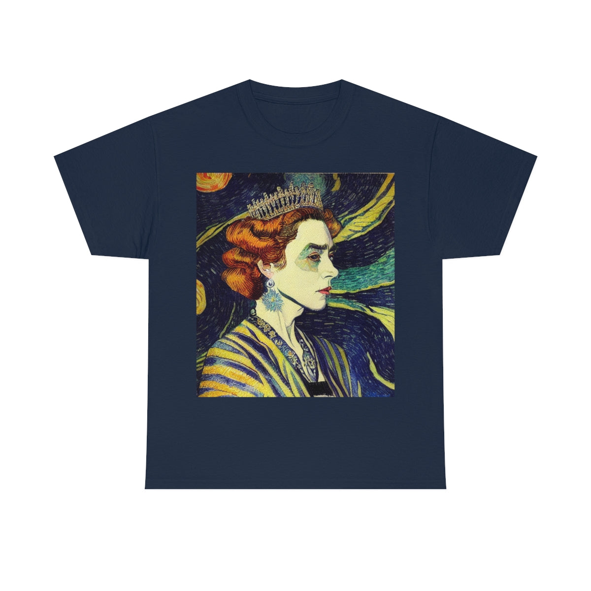 Queen Elizabeth II Portrait Inspired by Vincent van Gogh. Original Artwork. Unisex Heavy Cotton Tee.