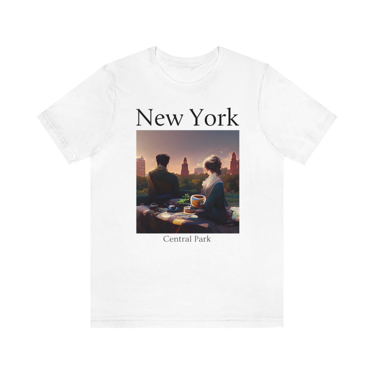 Coffee At Central Park In New York City - Original Art. Unisex Jersey Short Sleeve Tee.