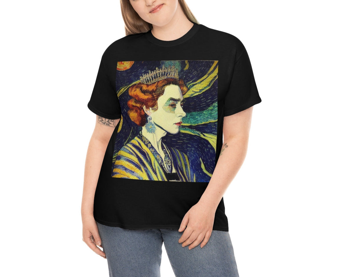 Queen Elizabeth II Portrait Inspired by Vincent van Gogh. Original Artwork. Unisex Heavy Cotton Tee.
