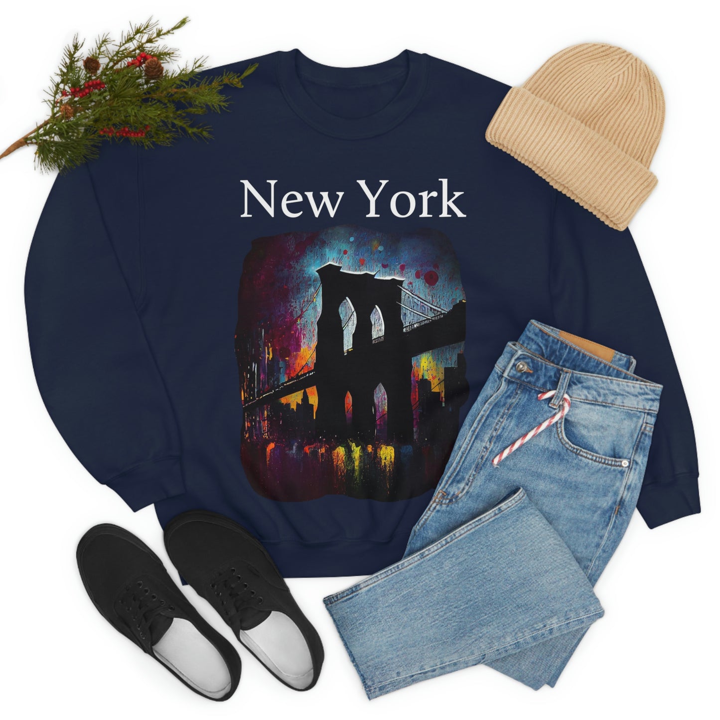 New York City Iconic Brooklyn Bridge Original Art. Unisex Heavy Blend Crewneck Sweatshirt.