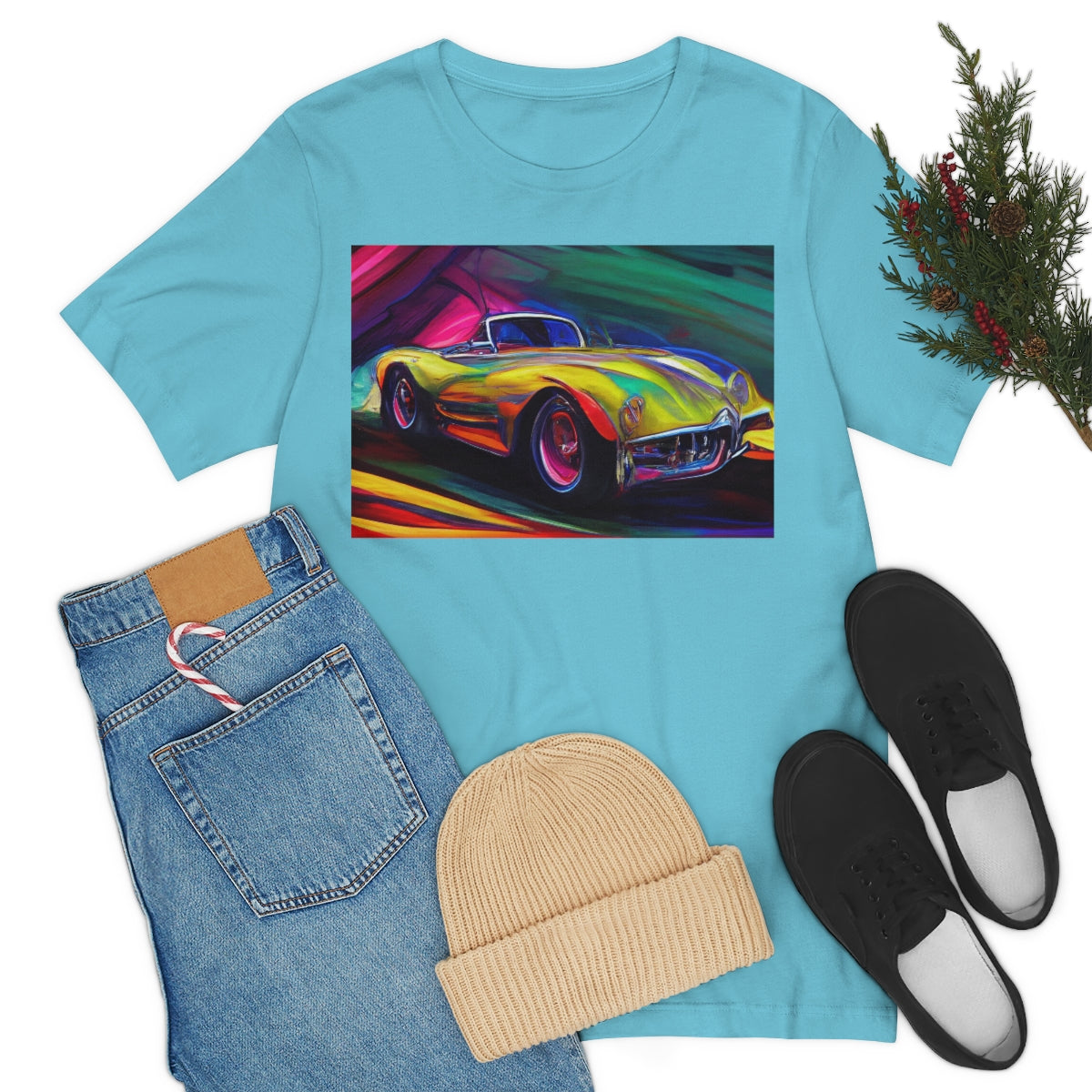Rushing Vintage Car. Original Art. Unisex Jersey Short Sleeve Tee.
