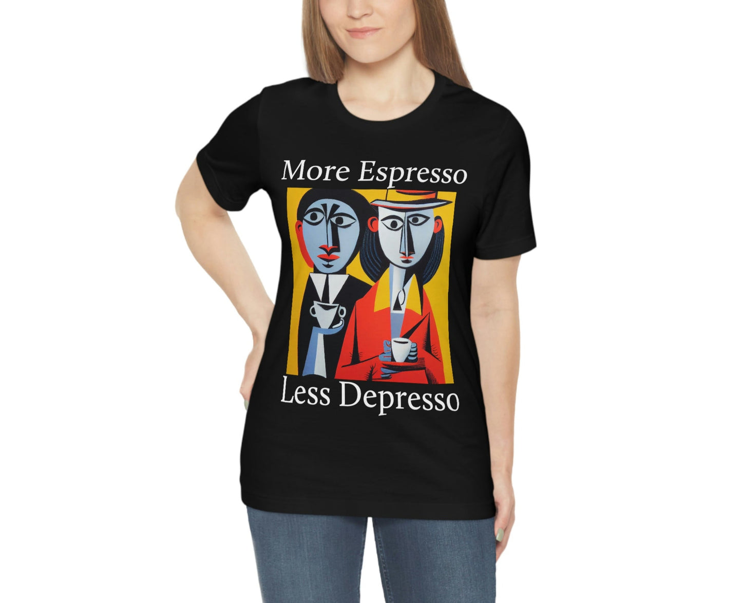 A Cup Of Coffee Can Solve Anything. Original Art. Unisex Jersey Short Sleeve Tee.
