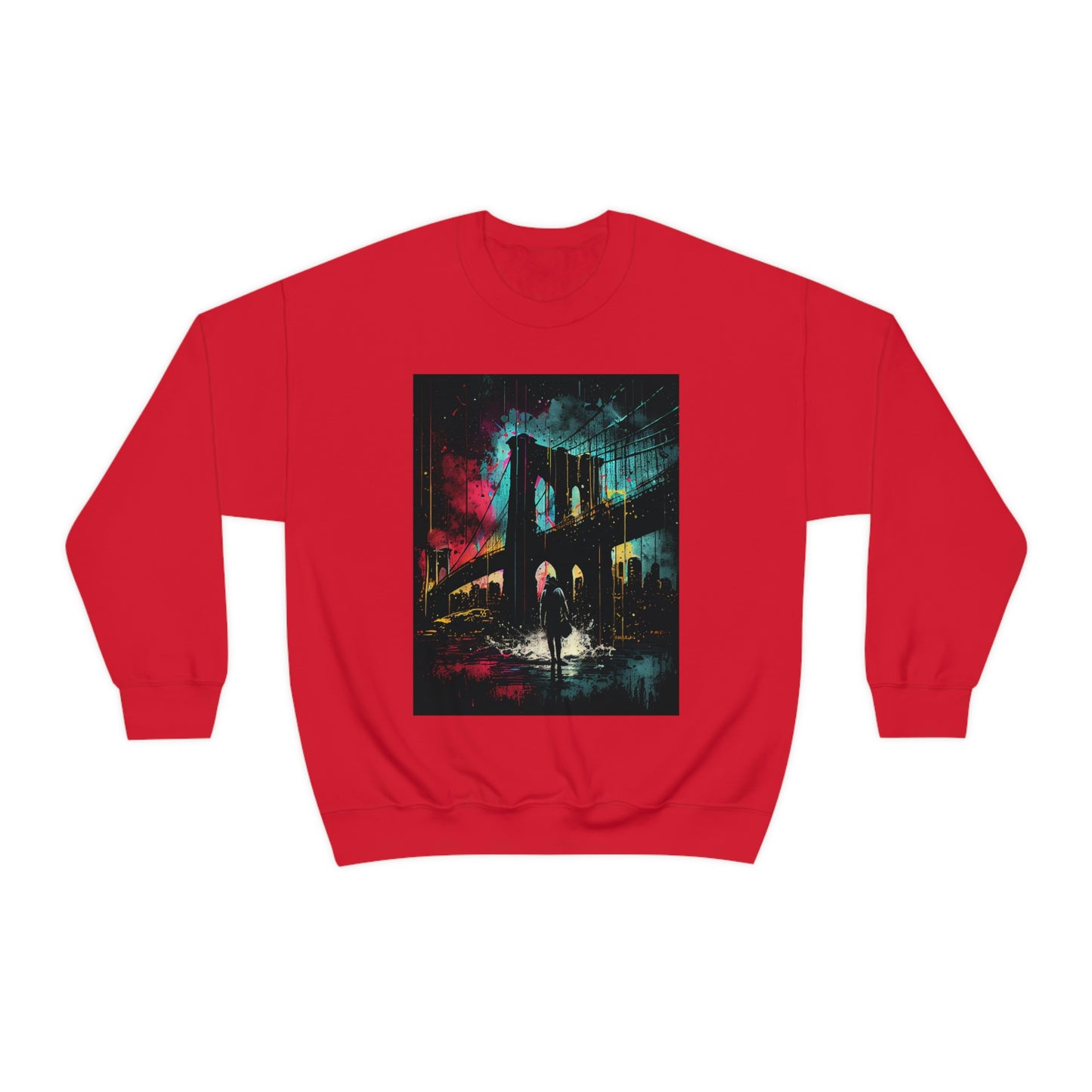 Night At The New York City Iconic Brooklyn Bridge. Original Art. Unisex Heavy Blend Crewneck Sweatshirt.