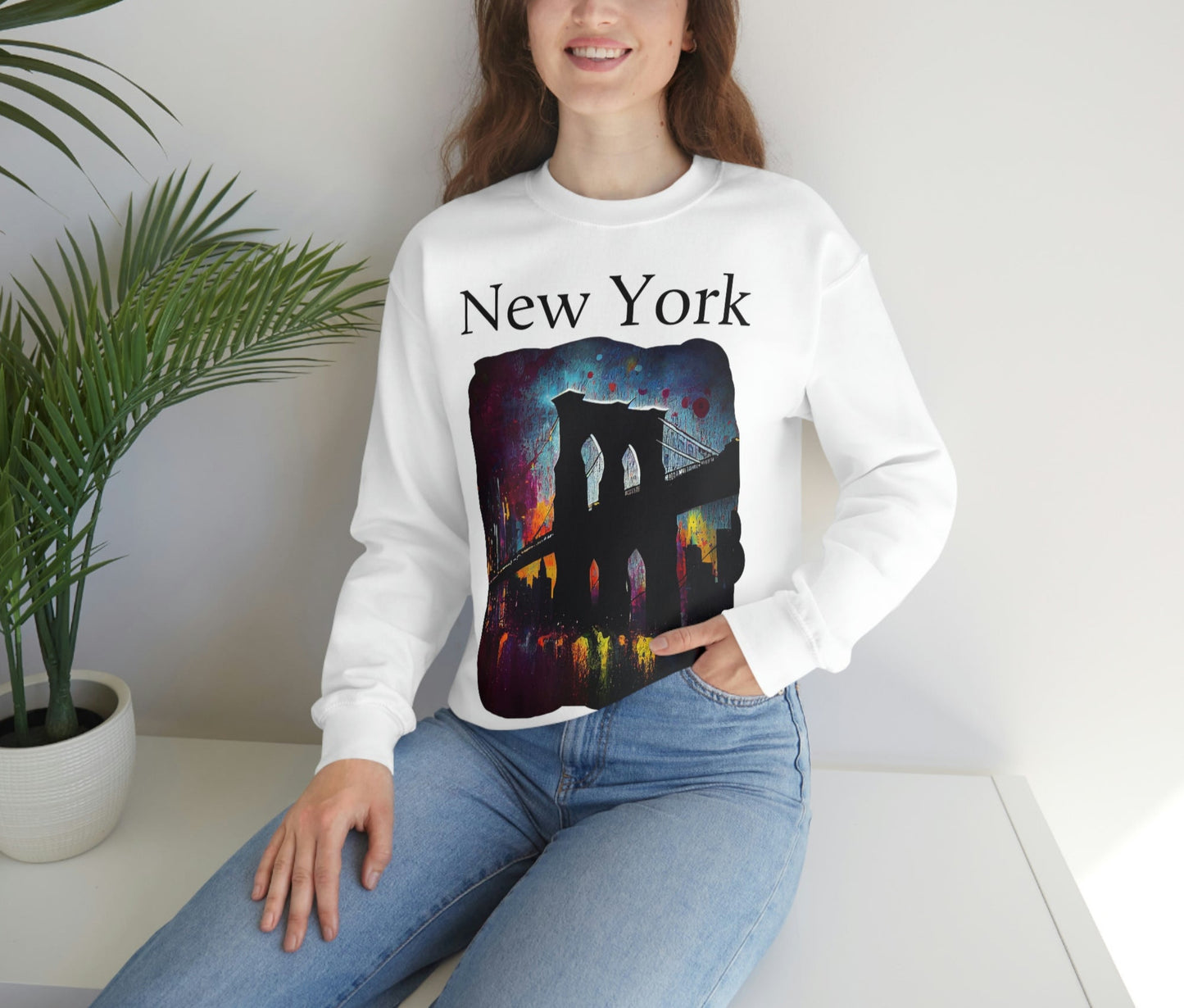 New York City Iconic Brooklyn Bridge Original Art. Unisex Heavy Blend Crewneck Sweatshirt.