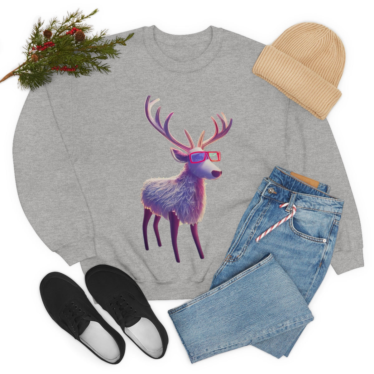 Reindeer In Style. Original Art. Unisex Heavy Blend Crewneck Sweatshirt.