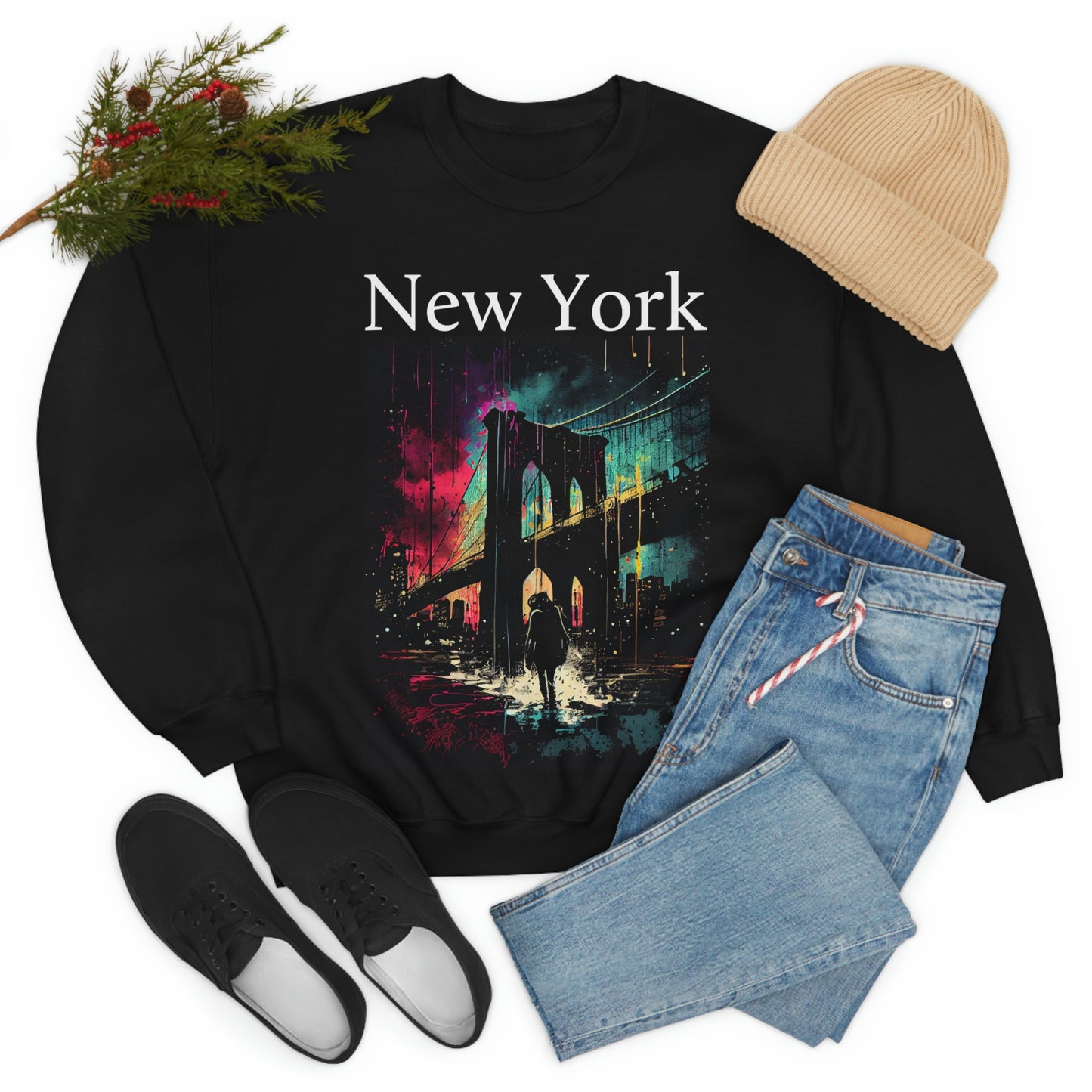 Only New Yorkers Know The Magic Of The Brooklyn Bridge. Original Art. Unisex Heavy Blend Crewneck Sweatshirt.