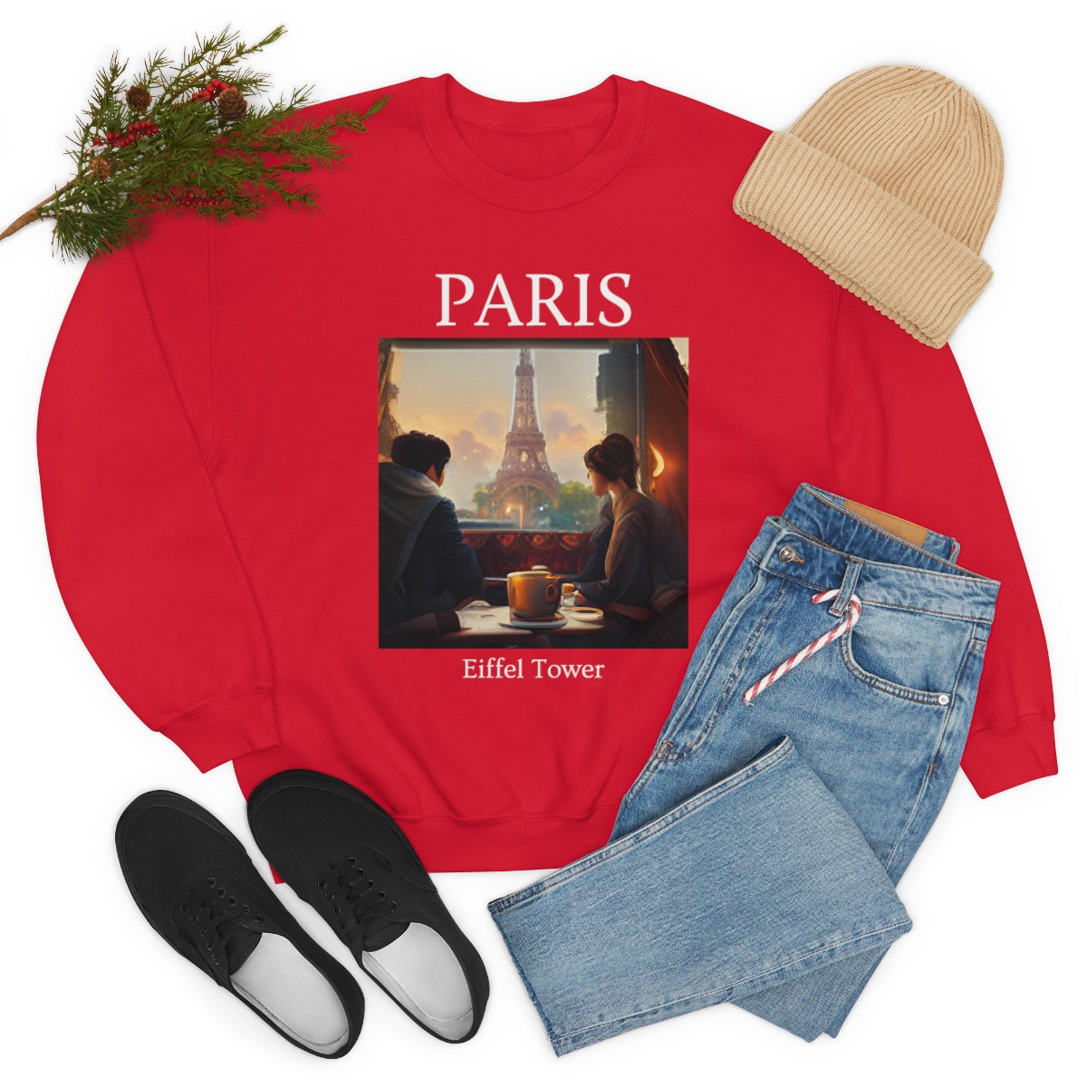 Coffee At Eiffel Tower In Paris - Original Art. Unisex Heavy Blend Crewneck Sweatshirt.