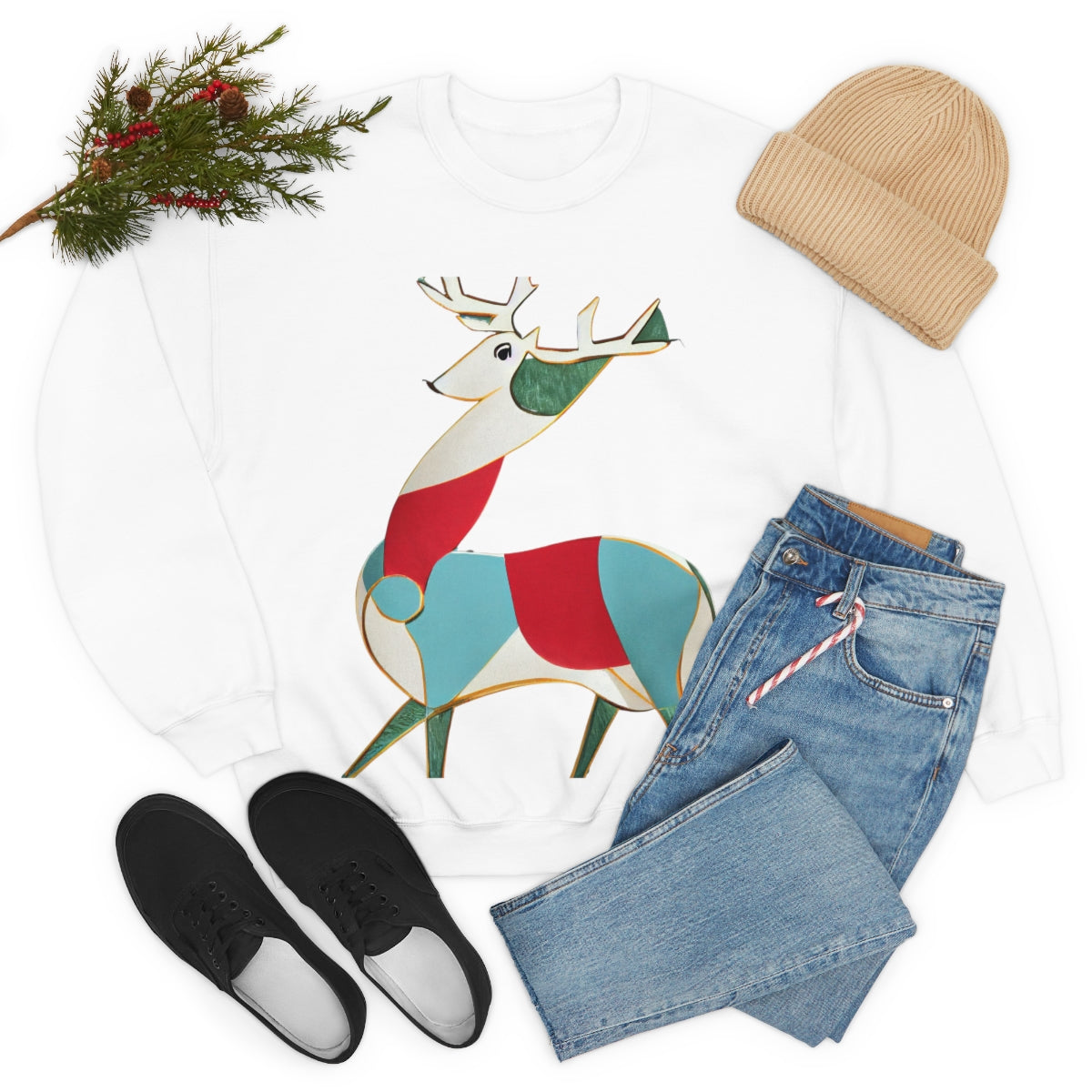 Classic Reindeer Original Art. Unisex Heavy Blend Crewneck Sweatshirt.