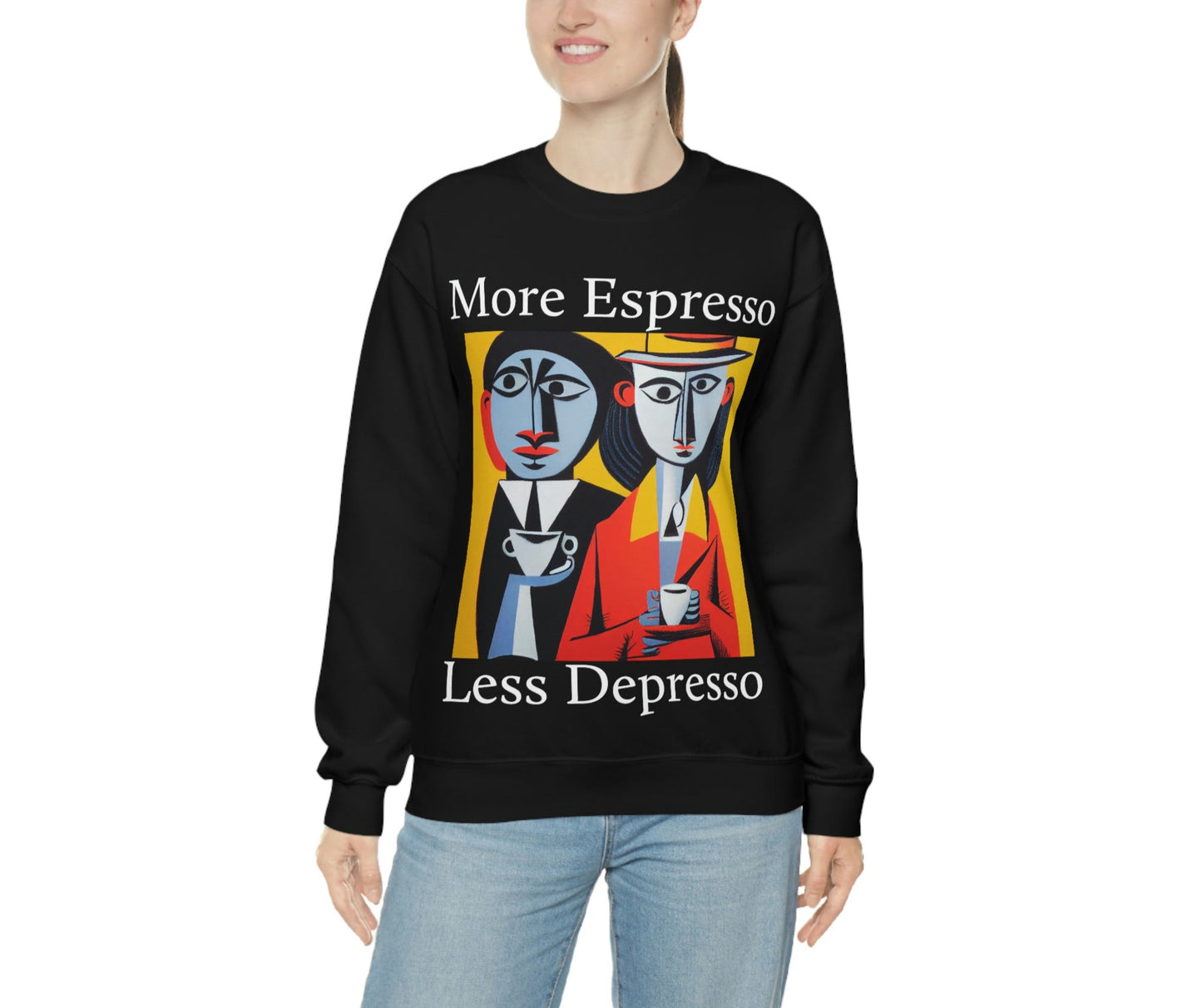 A Cup Of Coffee Can Solve Anything. Original Art. Unisex Heavy Blend Crewneck Sweatshirt.