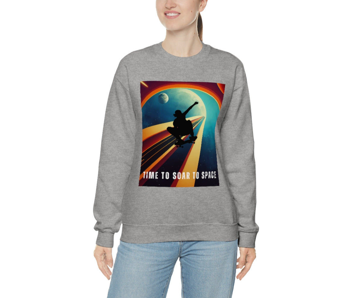 Time To Soar To Space - Skateboard Retro Design And Original Art. Unisex Heavy Blend Crewneck Sweatshirt.