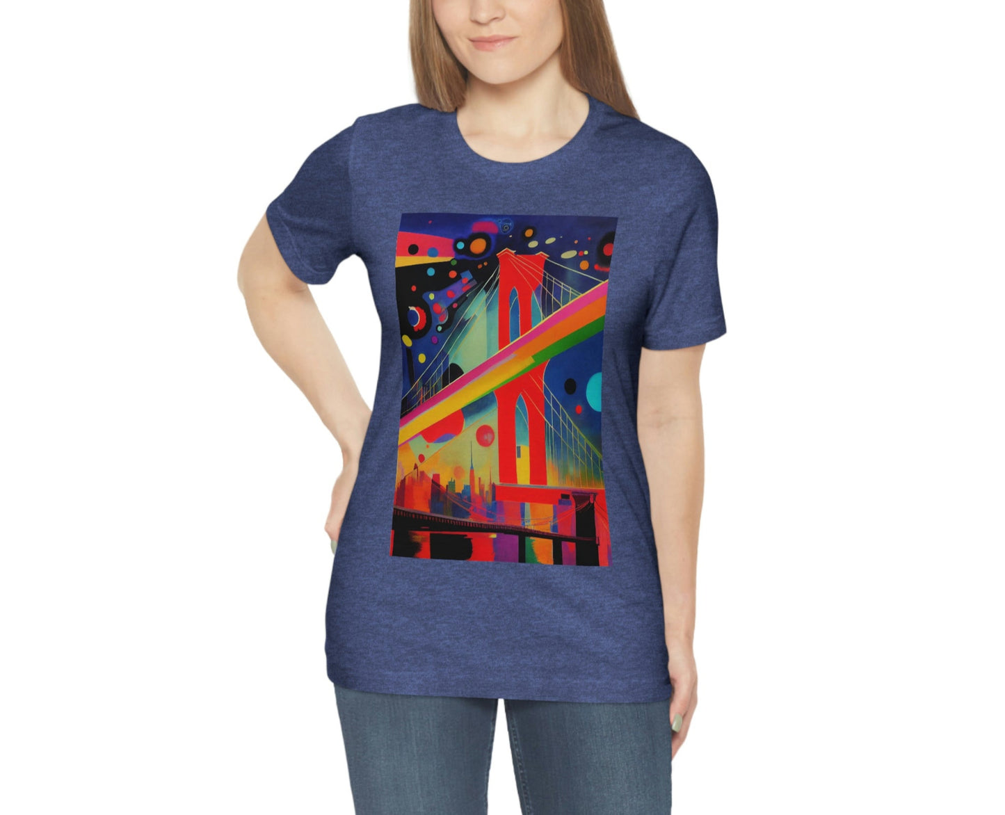 The Brooklyn Bridge, New York City. Cubism Original Art. Unisex Jersey Short Sleeve Tee.