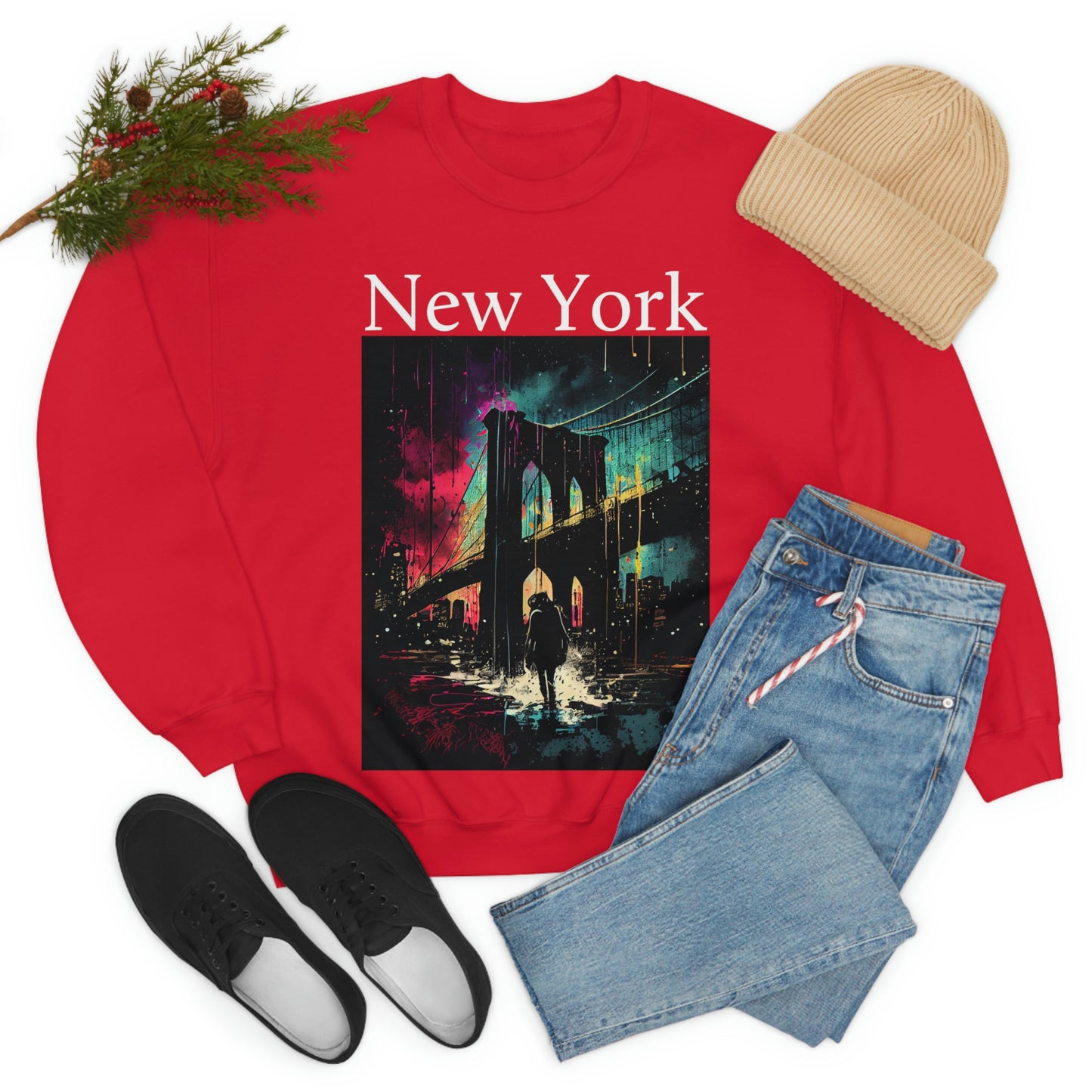 Only New Yorkers Know The Magic Of The Brooklyn Bridge. Original Art. Unisex Heavy Blend Crewneck Sweatshirt.