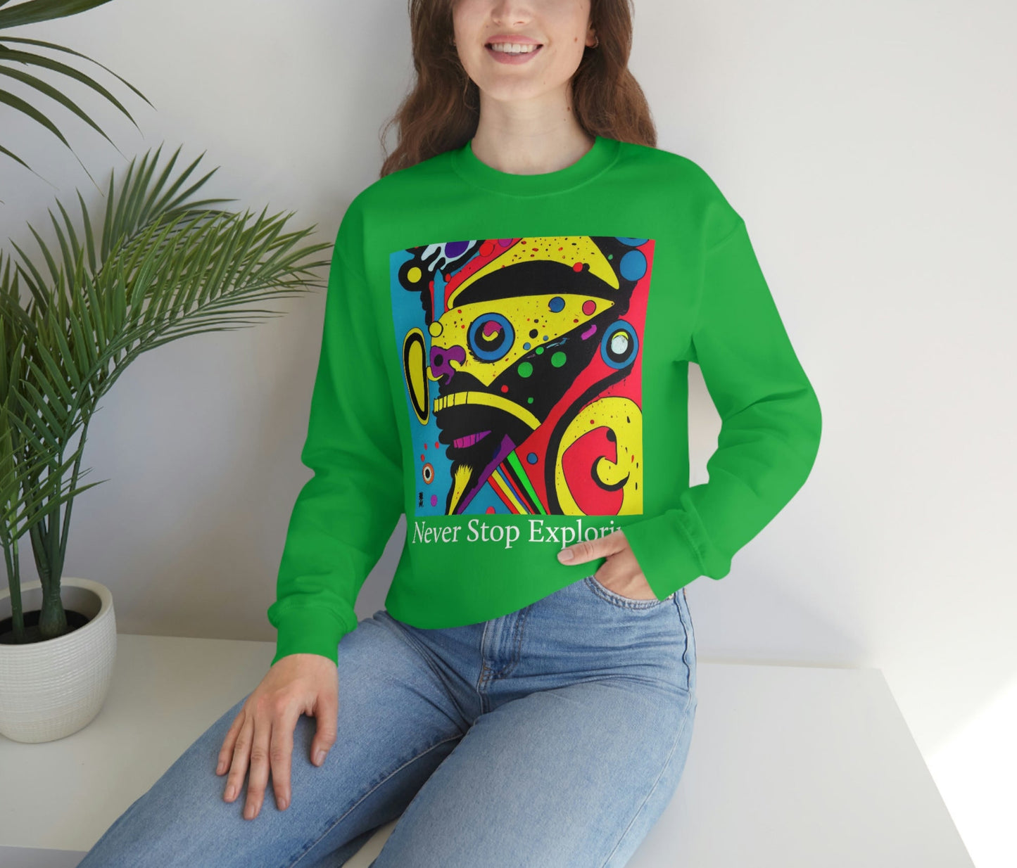 Never Stop Exploring. Original Art. Unisex Heavy Blend Crewneck Sweatshirt.