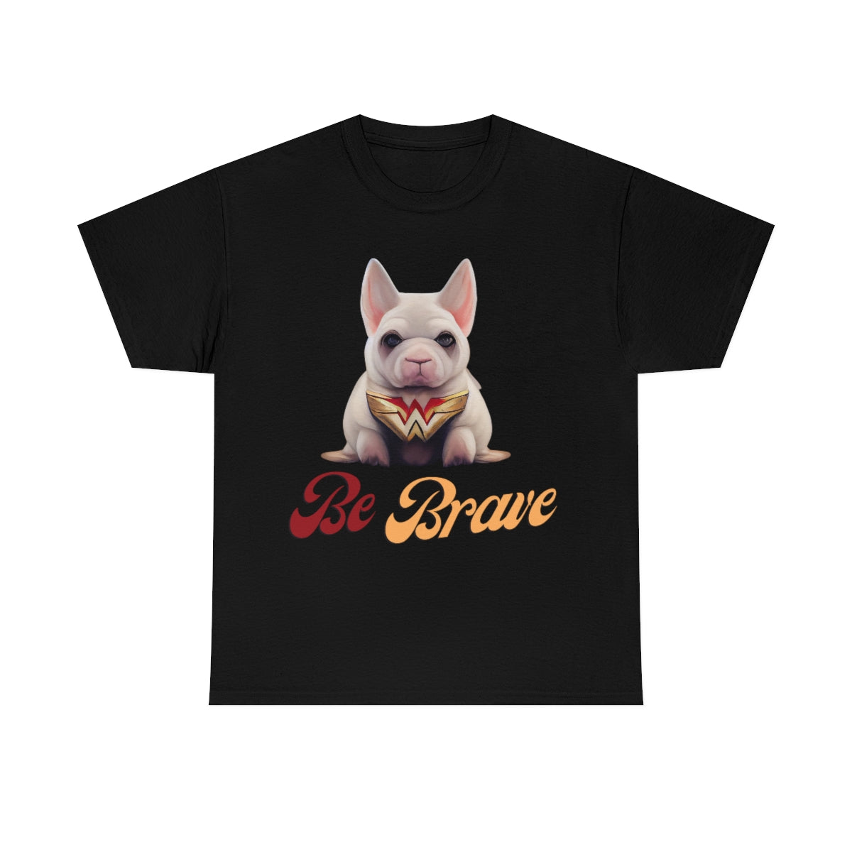Superhero French Bulldog Calls For Bravery. Unisex Heavy Cotton Tee.