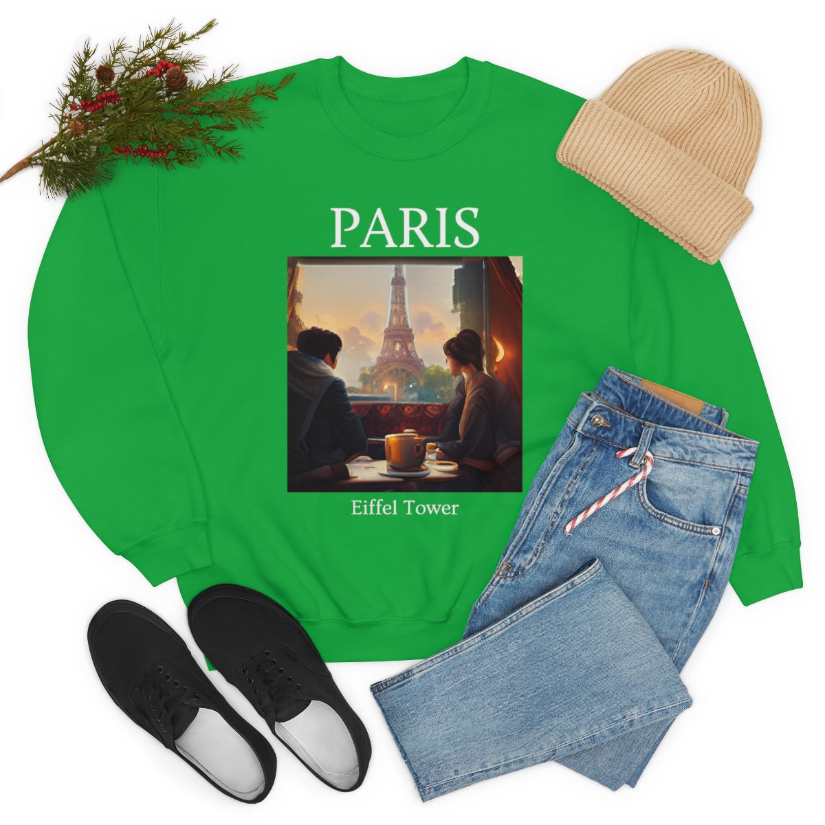 Coffee At Eiffel Tower In Paris - Original Art. Unisex Heavy Blend Crewneck Sweatshirt.
