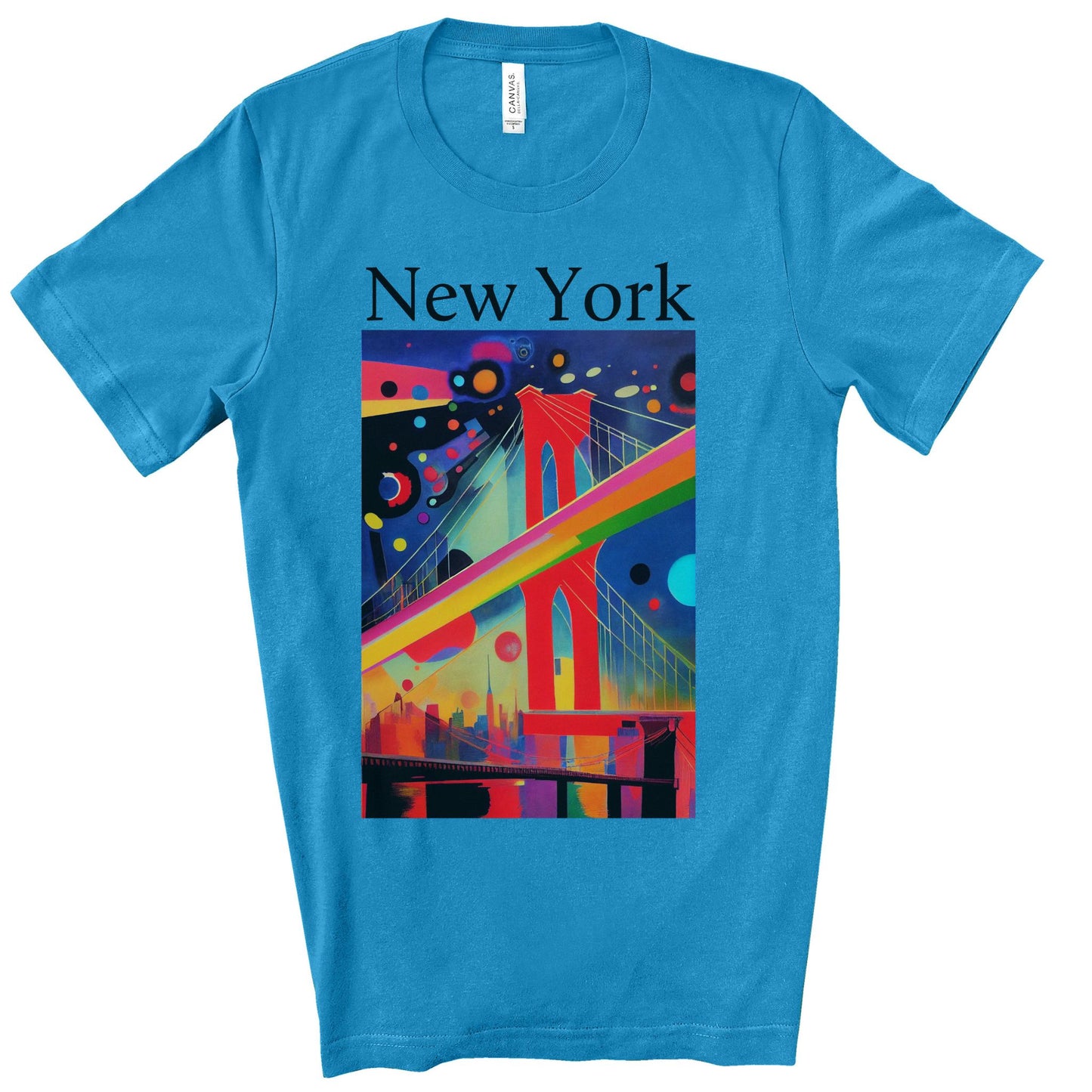 Colorful Night At The Brooklyn Bridge, New York City. Original Art. Unisex Jersey Short Sleeve Tee.