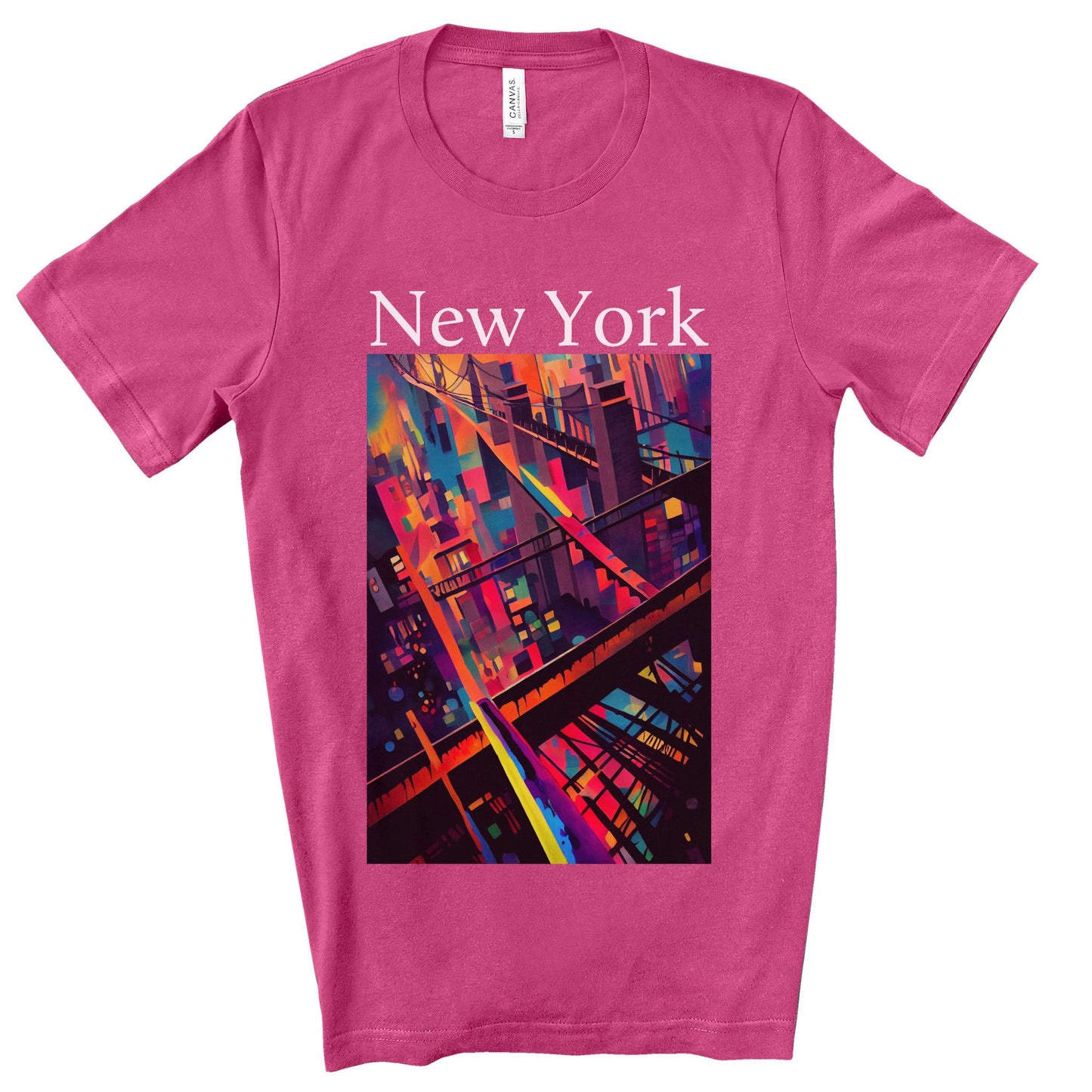 New York Historic Brooklyn Bridge In A Cubism Original Art. Unisex Jersey Short Sleeve Tee.