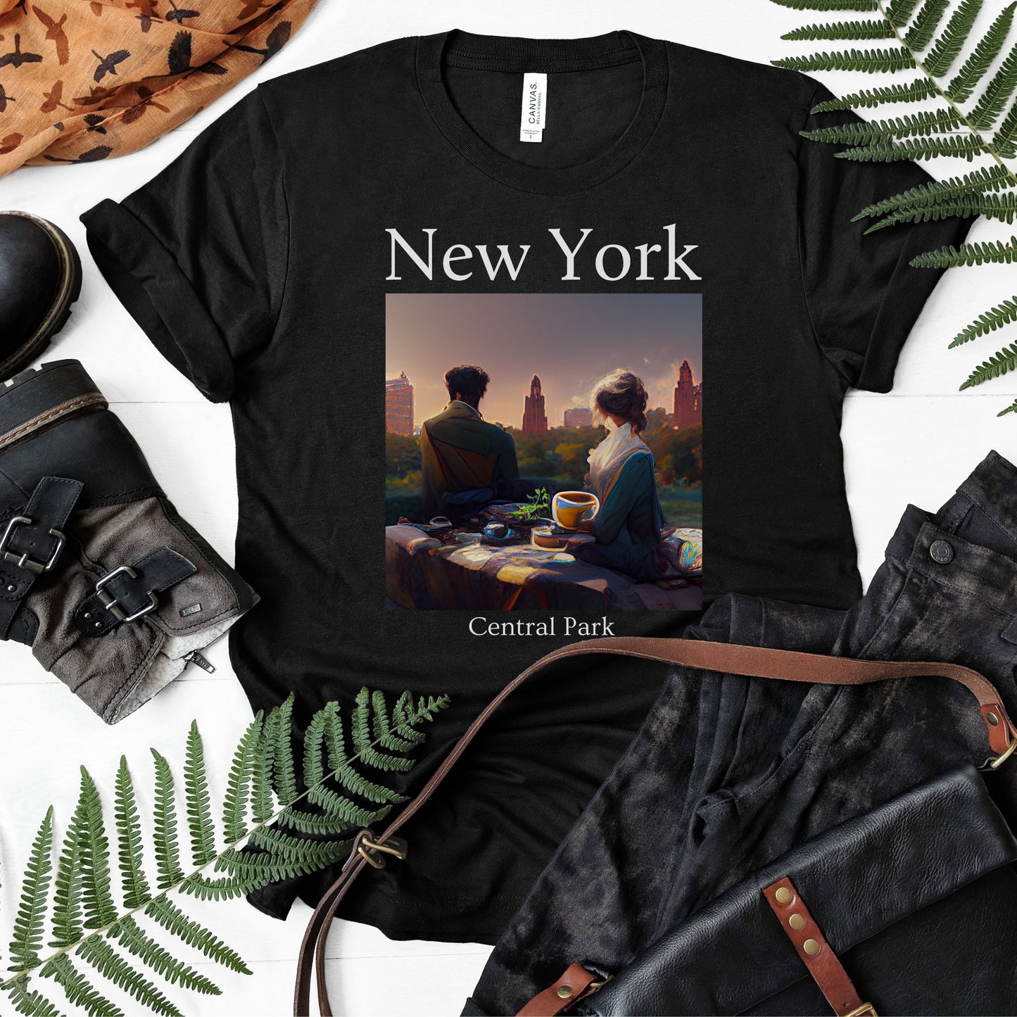 Coffee At Central Park In New York City - Original Art. Unisex Jersey Short Sleeve Tee.