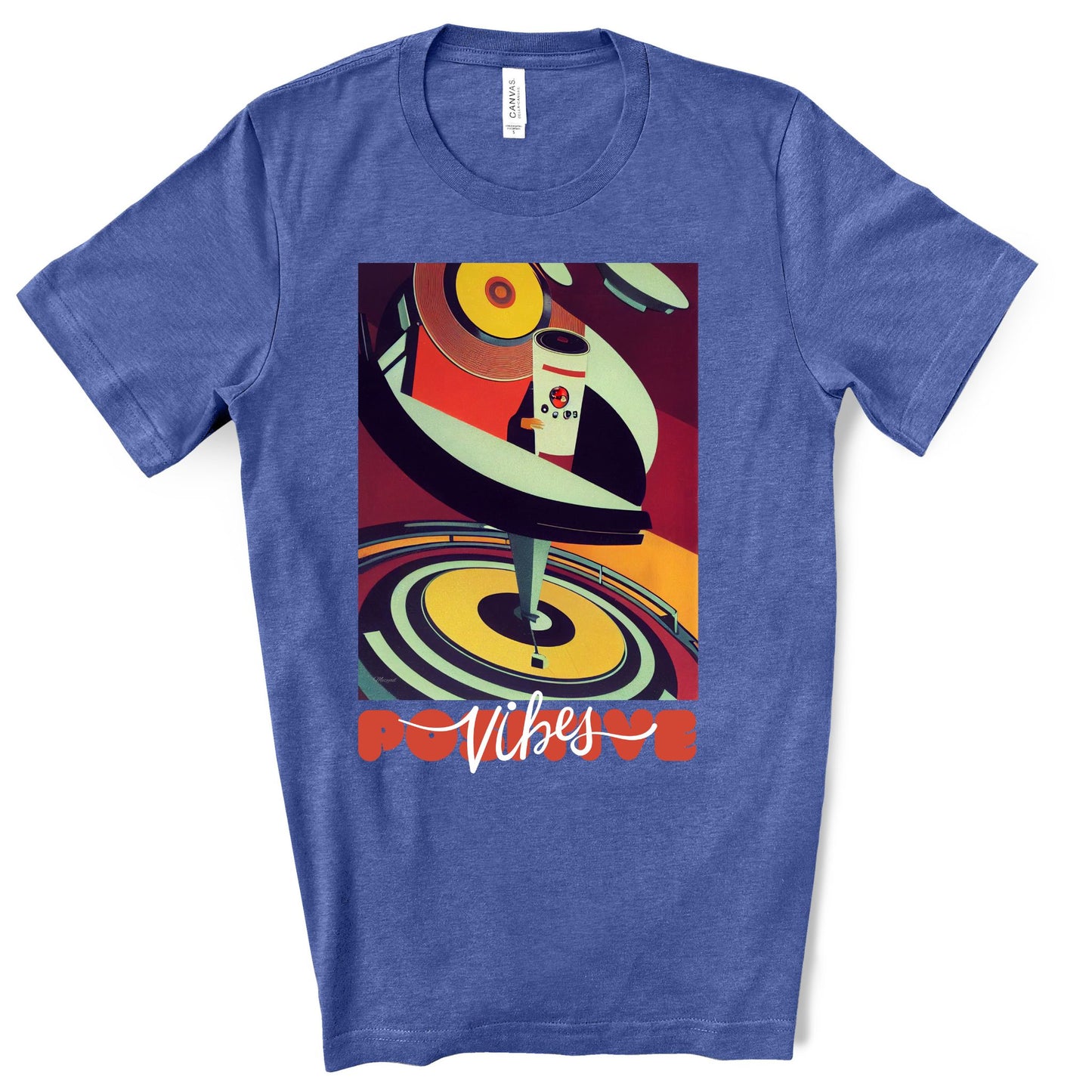 Positive Vibes - Retro Vinyl Music Records Original Art. Unisex Jersey Short Sleeve Tee.