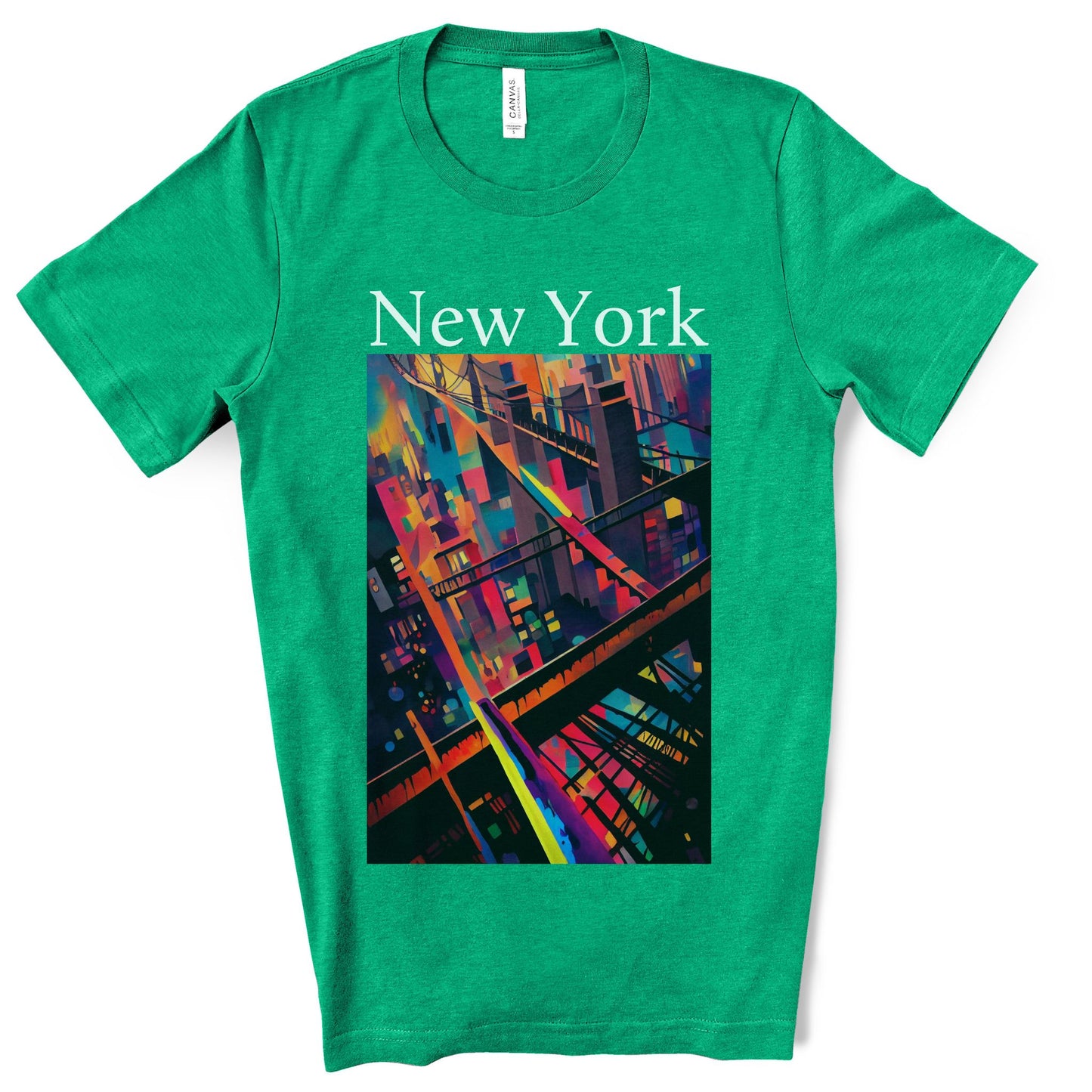 New York Historic Brooklyn Bridge In A Cubism Original Art. Unisex Jersey Short Sleeve Tee.