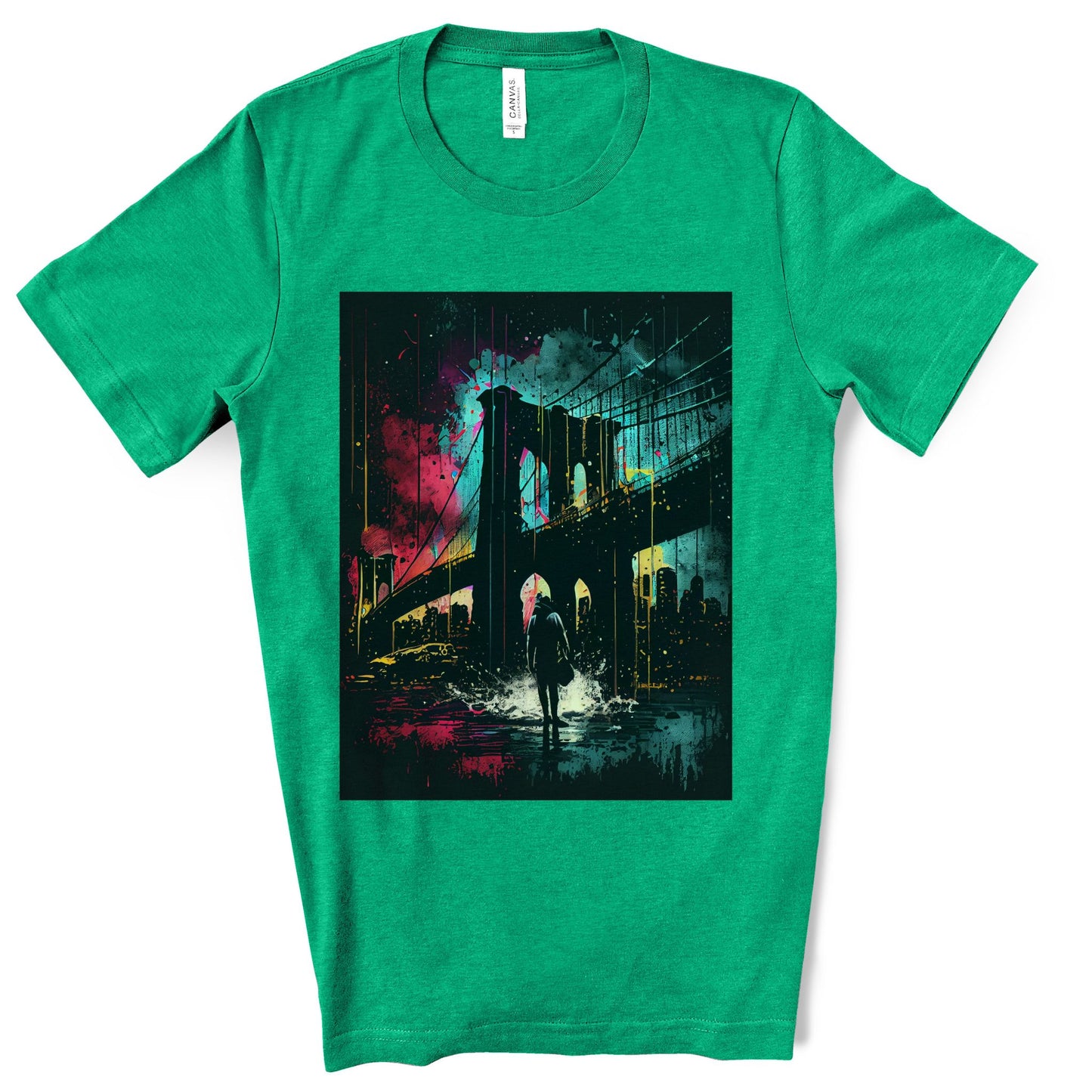 Night At The New York Historic Brooklyn Bridge. Original Art. Unisex Jersey Short Sleeve Tee.