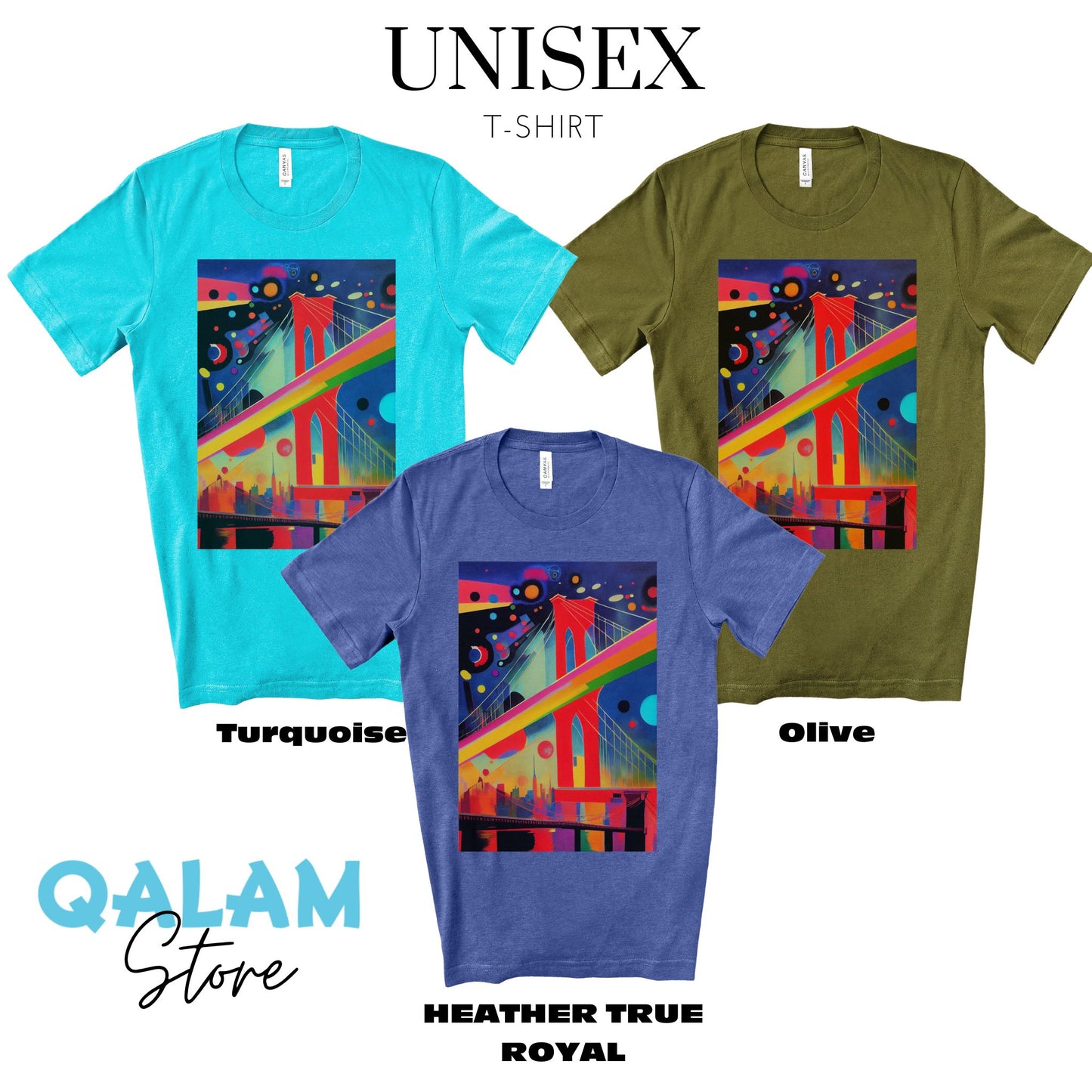 The Brooklyn Bridge, New York City. Cubism Original Art. Unisex Jersey Short Sleeve Tee.