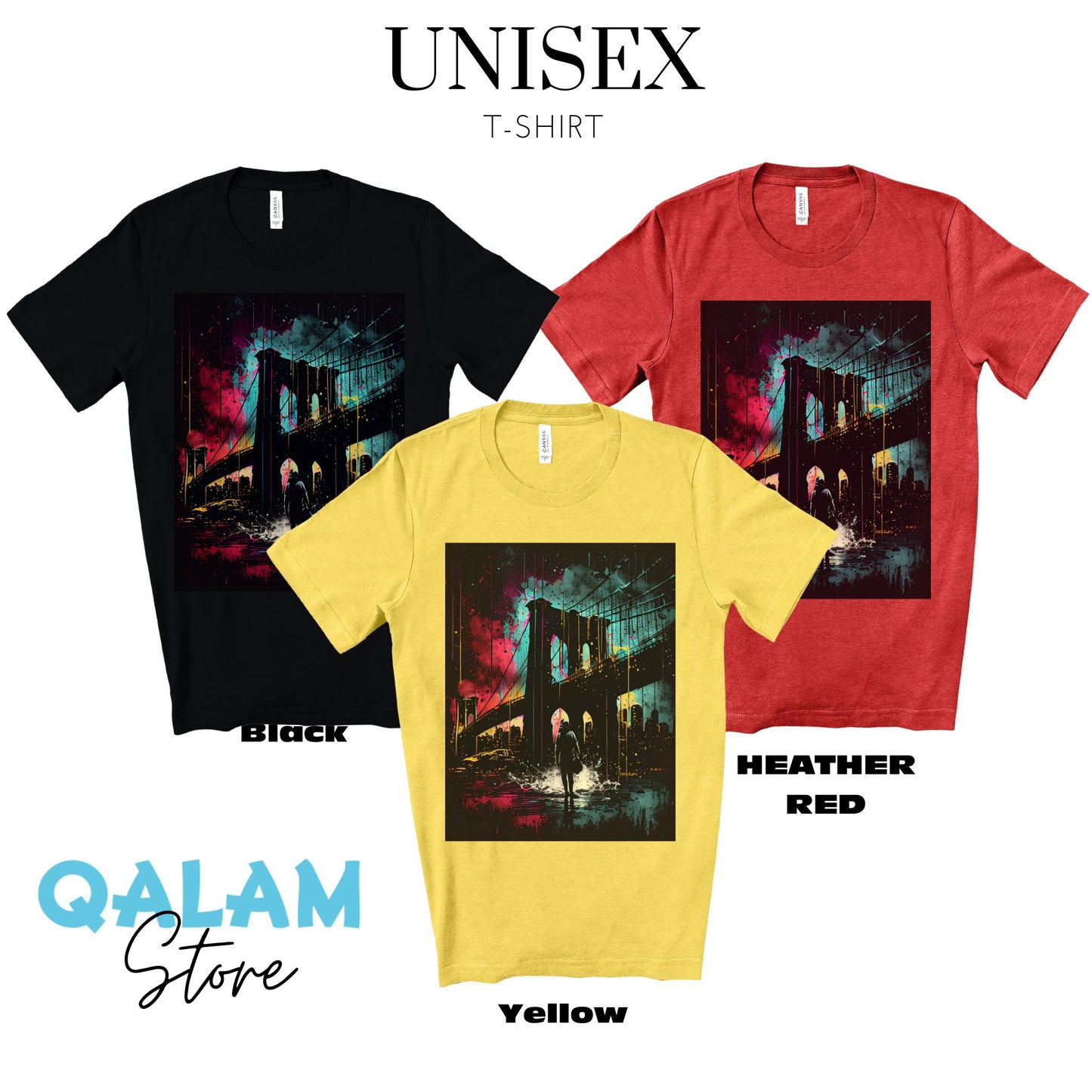 Night At The New York Historic Brooklyn Bridge. Original Art. Unisex Jersey Short Sleeve Tee.