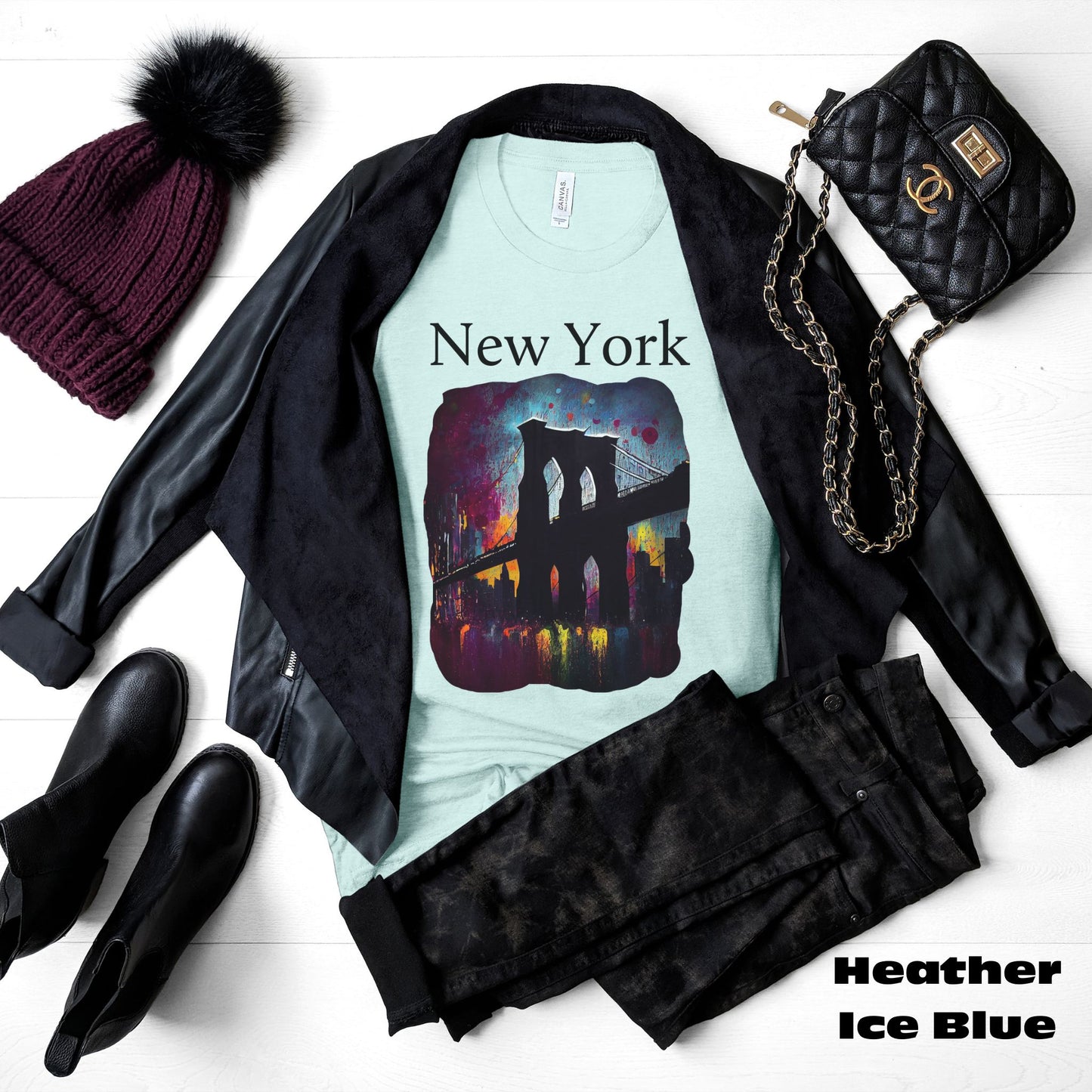New York Iconic Brooklyn Bridge Original Art. Unisex Jersey Short Sleeve Tee.