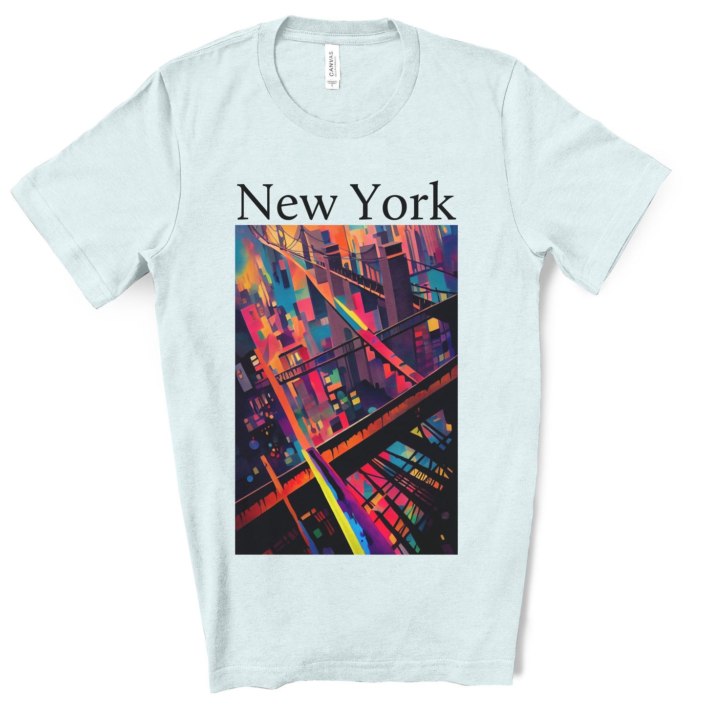 New York Historic Brooklyn Bridge In A Cubism Original Art. Unisex Jersey Short Sleeve Tee.