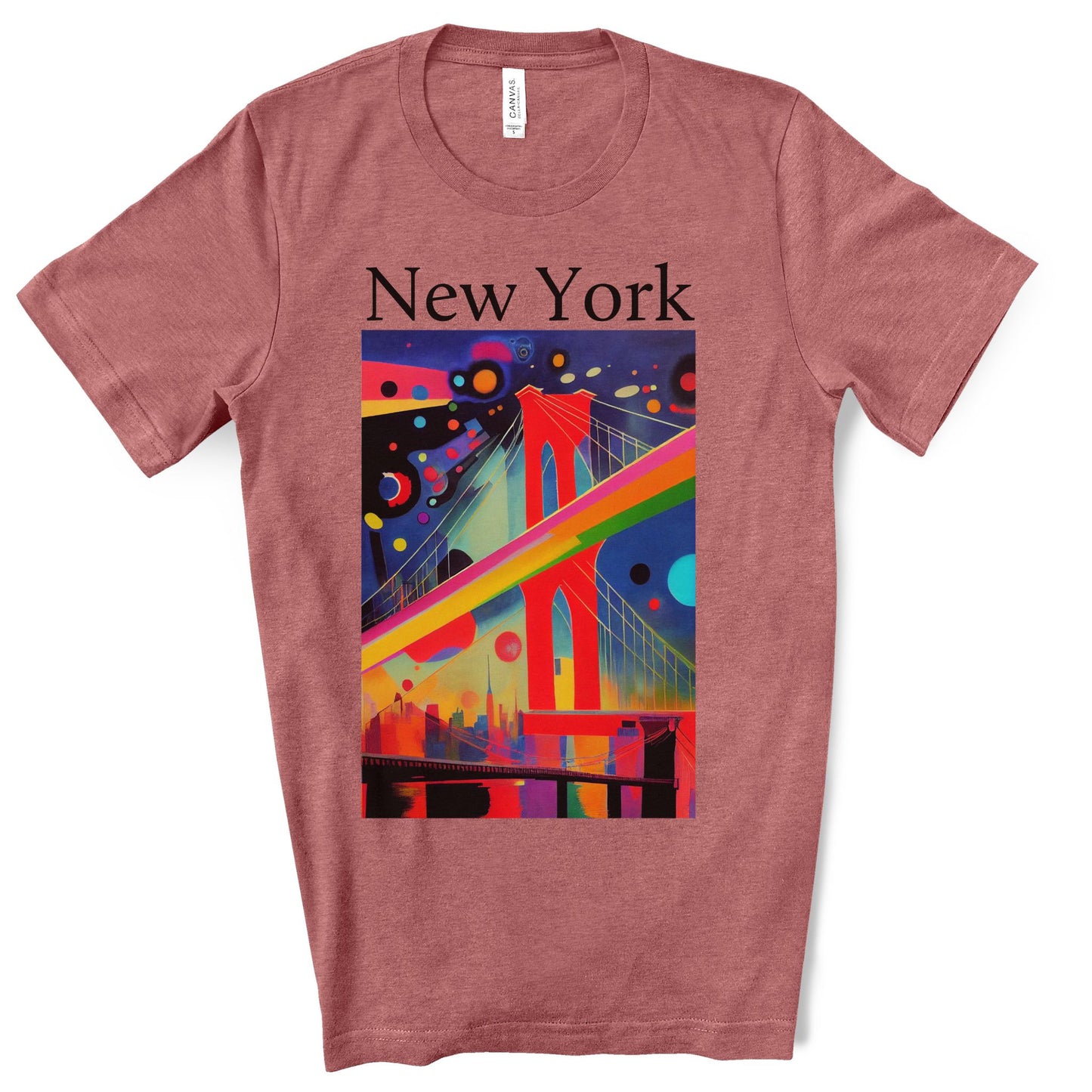 Colorful Night At The Brooklyn Bridge, New York City. Original Art. Unisex Jersey Short Sleeve Tee.