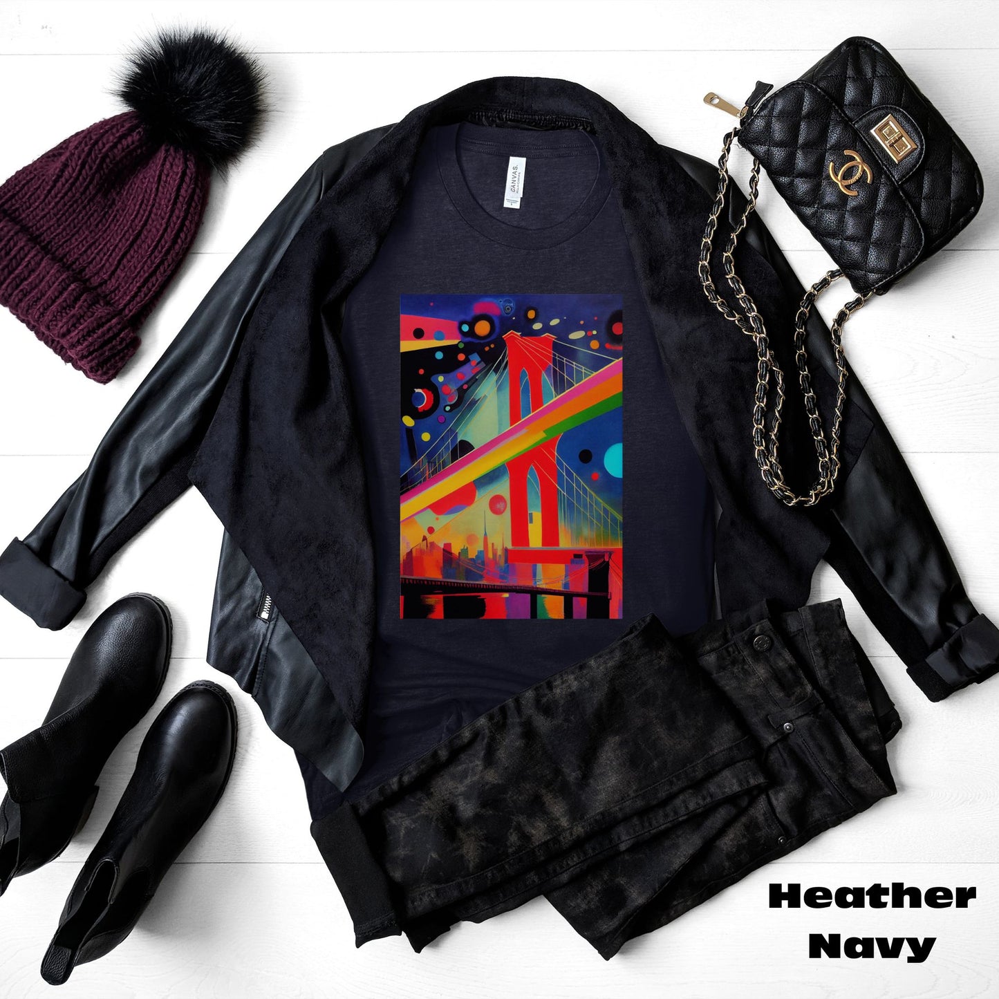 The Brooklyn Bridge, New York City. Cubism Original Art. Unisex Jersey Short Sleeve Tee.
