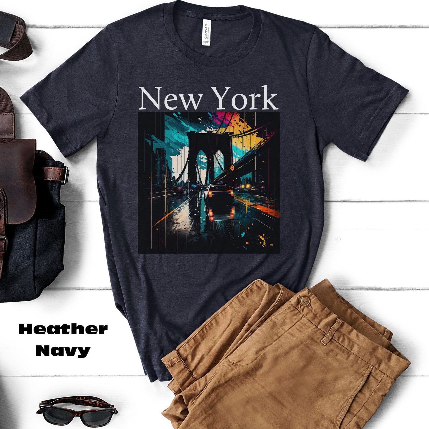 Rushing The Brooklyn Bridge, New York City. Unisex Jersey Short Sleeve Tee.
