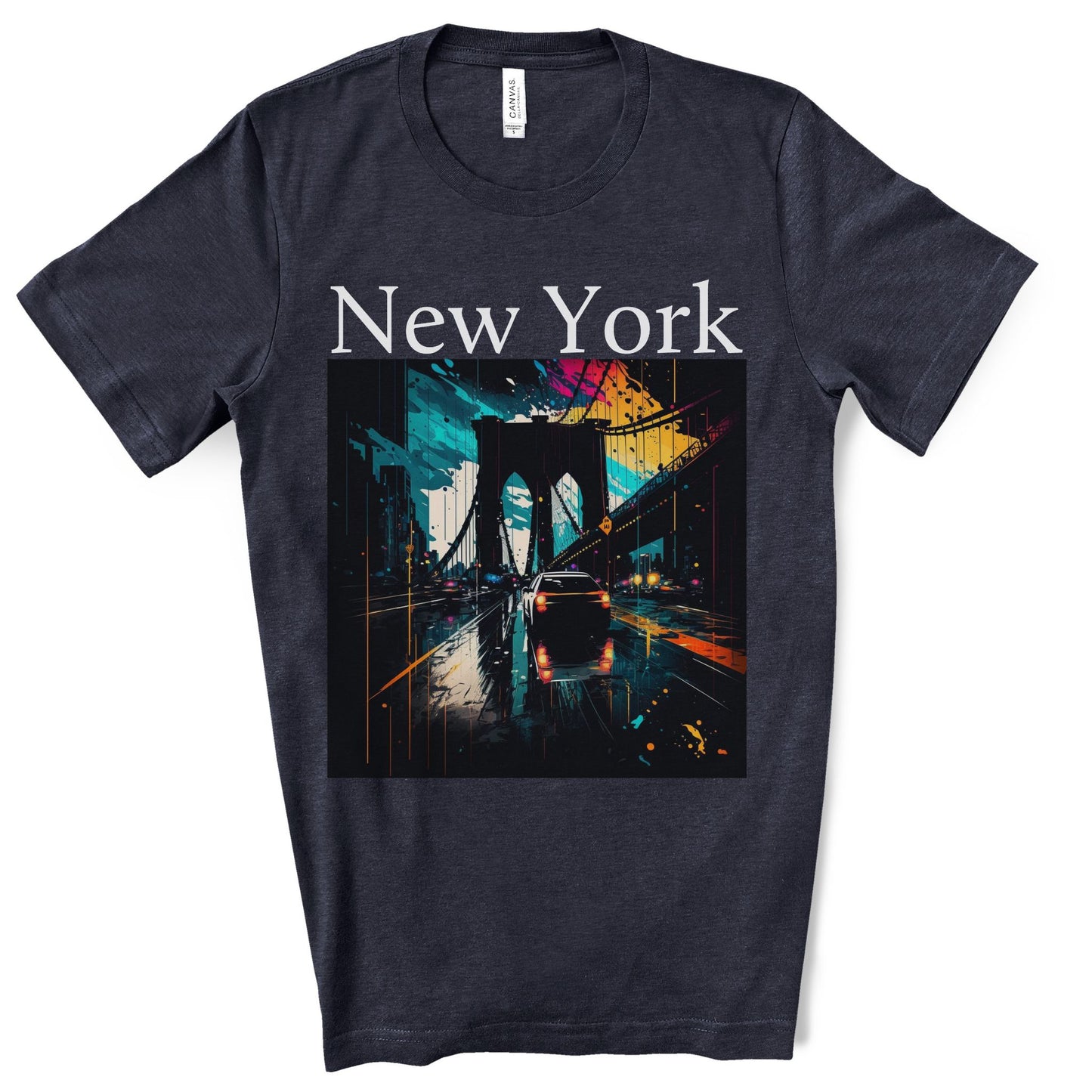 Rushing The Brooklyn Bridge, New York City. Unisex Jersey Short Sleeve Tee.