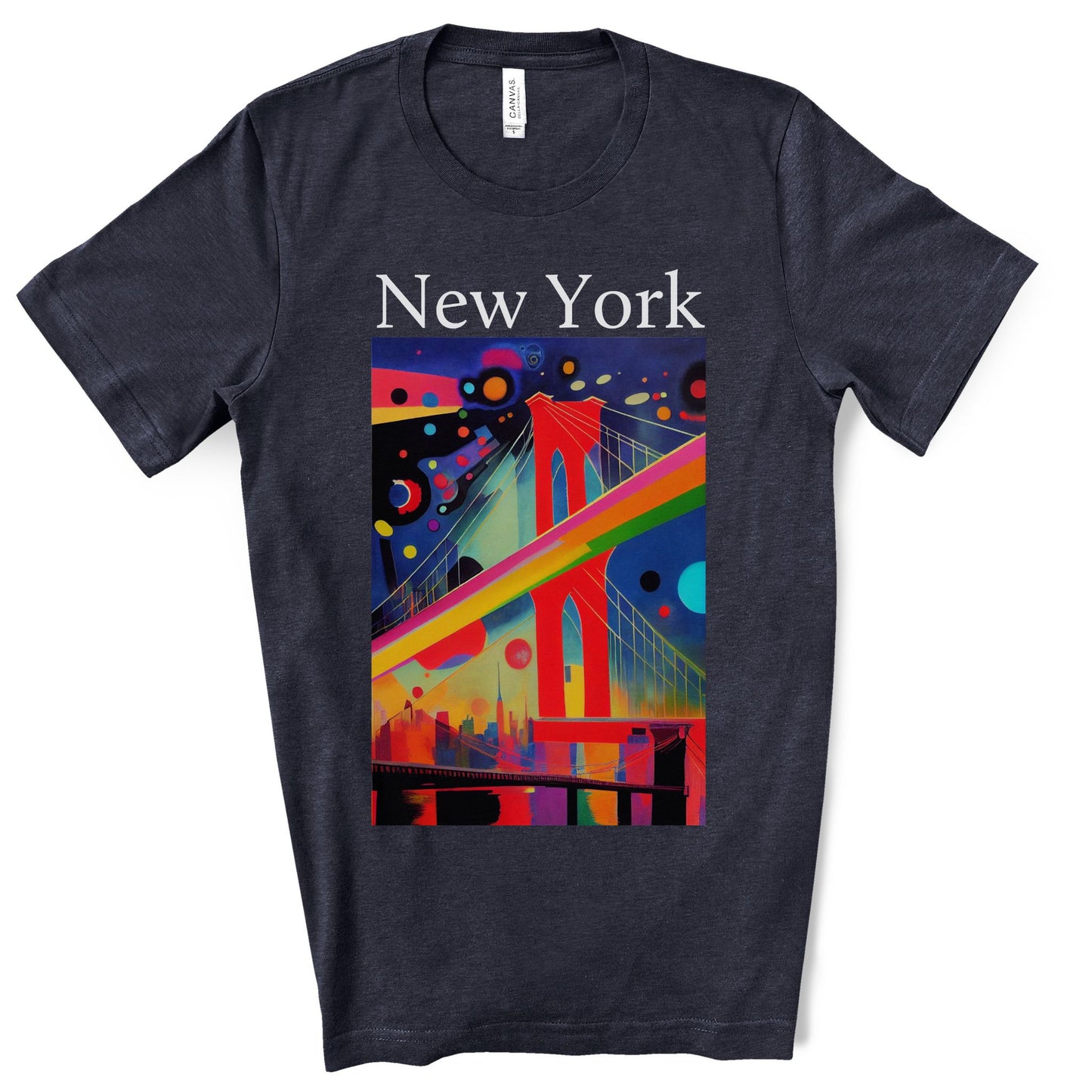 Colorful Night At The Brooklyn Bridge, New York City. Original Art. Unisex Jersey Short Sleeve Tee.