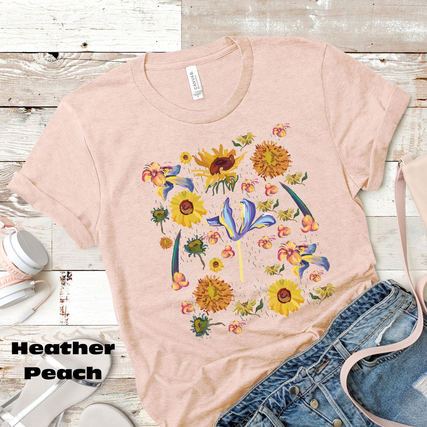 Wildflowers Original Art Inspired by Vincent van Gogh Paintings. Unisex Jersey Short Sleeve Tee.