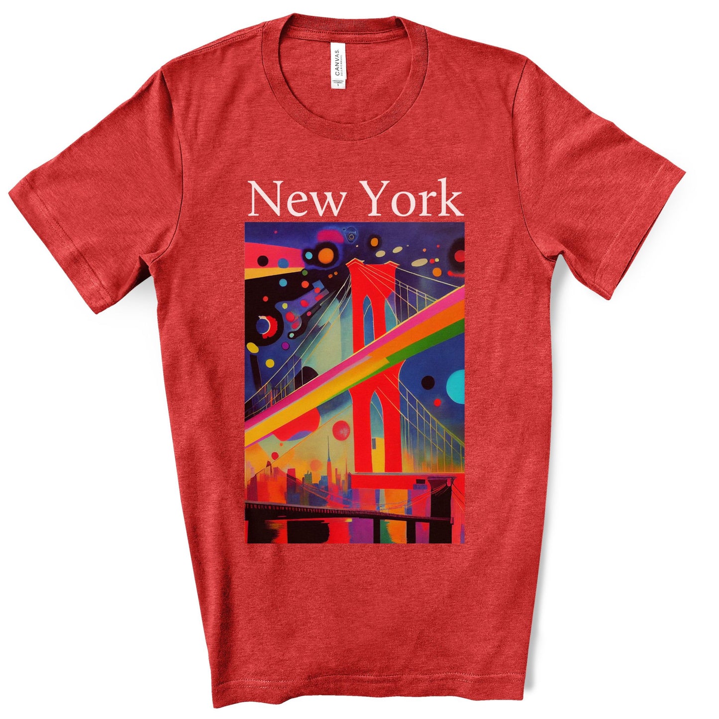 Colorful Night At The Brooklyn Bridge, New York City. Original Art. Unisex Jersey Short Sleeve Tee.