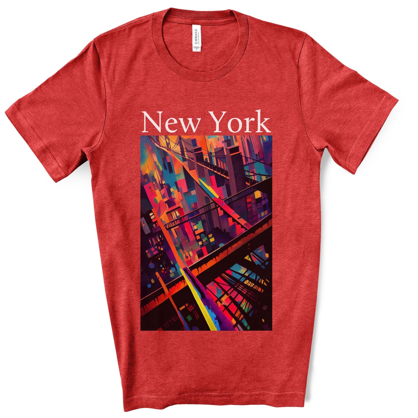 New York Historic Brooklyn Bridge In A Cubism Original Art. Unisex Jersey Short Sleeve Tee.