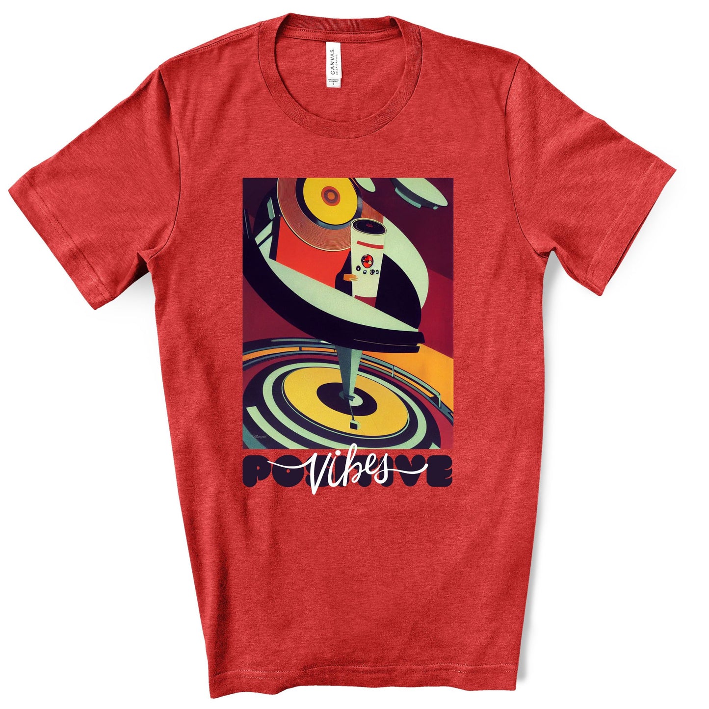 Positive Vibes - Retro Vinyl Music Records Original Art. Unisex Jersey Short Sleeve Tee.