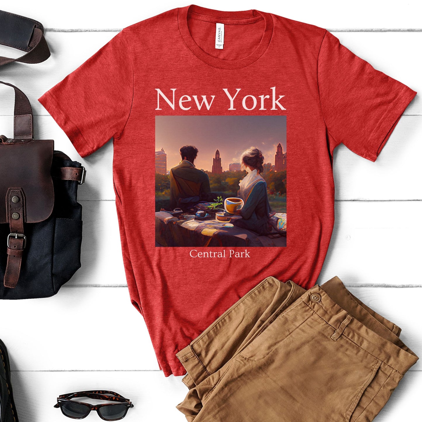 Coffee At Central Park In New York City - Original Art. Unisex Jersey Short Sleeve Tee.