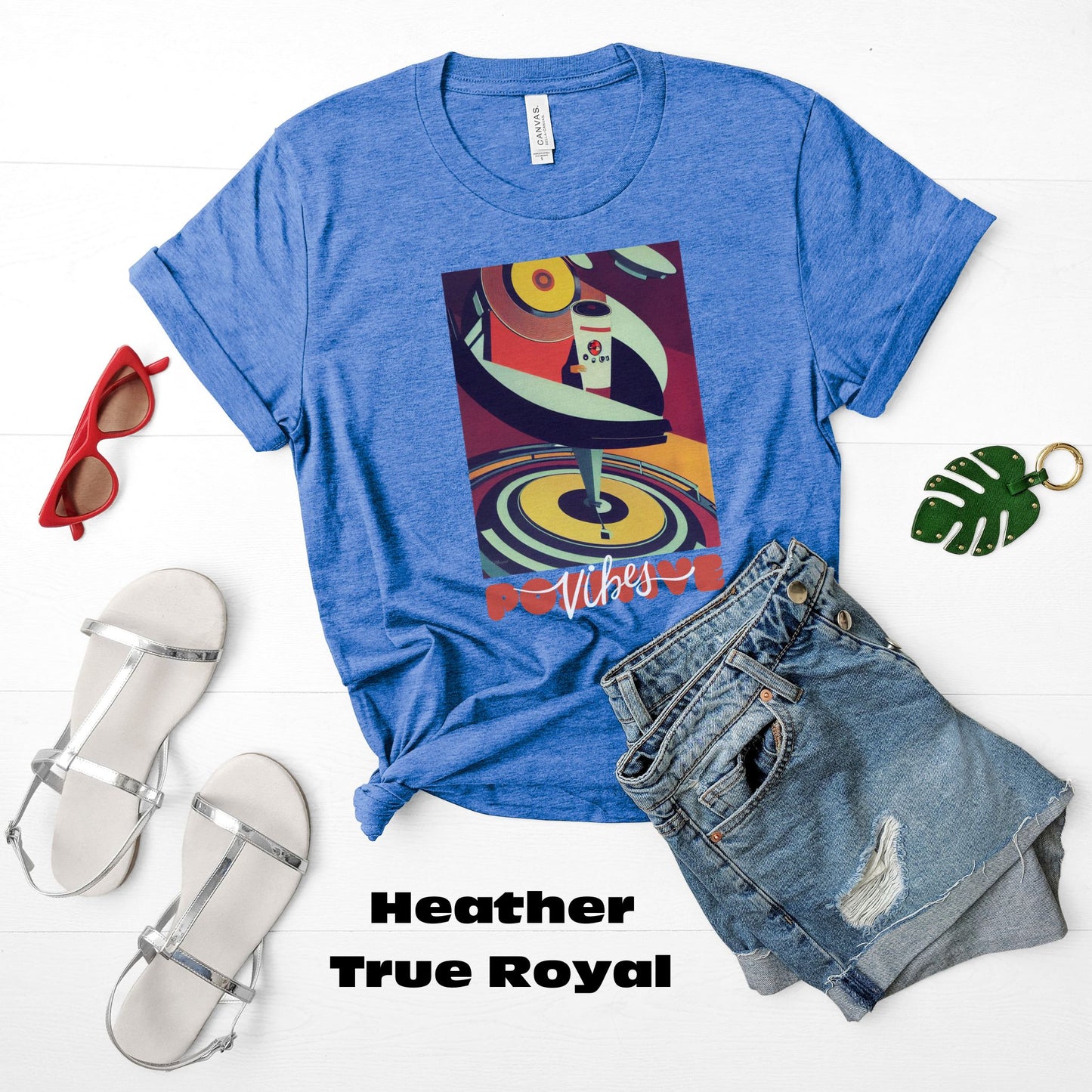 Positive Vibes - Retro Vinyl Music Records Original Art. Unisex Jersey Short Sleeve Tee.