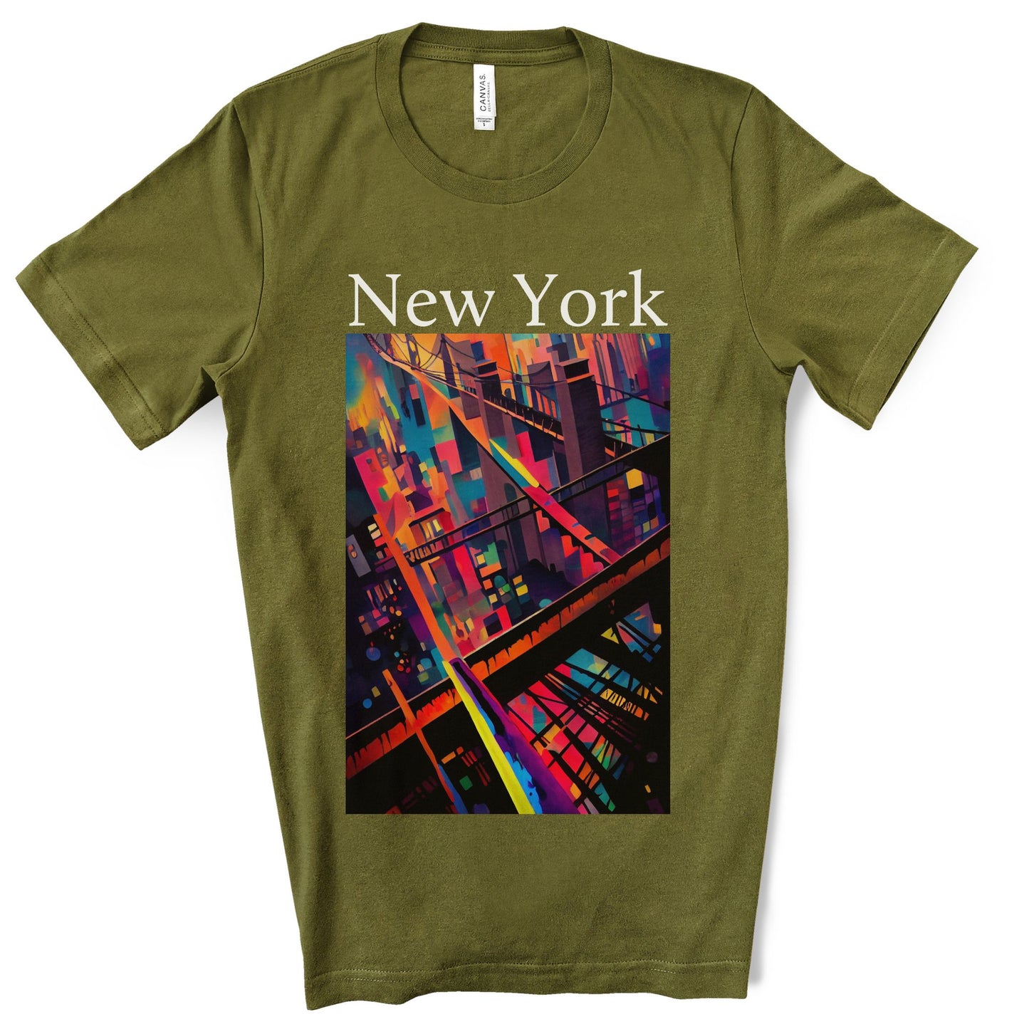 New York Historic Brooklyn Bridge In A Cubism Original Art. Unisex Jersey Short Sleeve Tee.